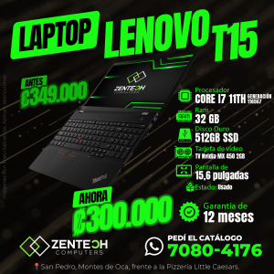 Laptop Usada Lenovo T15  i7 1165G7 32GB/512GB SSD/15,6" /TV Nvidia MX 450 2GB 1 Año de Garantía