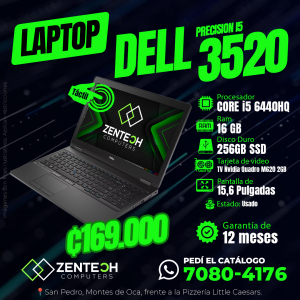 Laptop Táctil DELL Precision 3520 Core i5 16GB 256GB SSD Quadro M620 2GB Usada