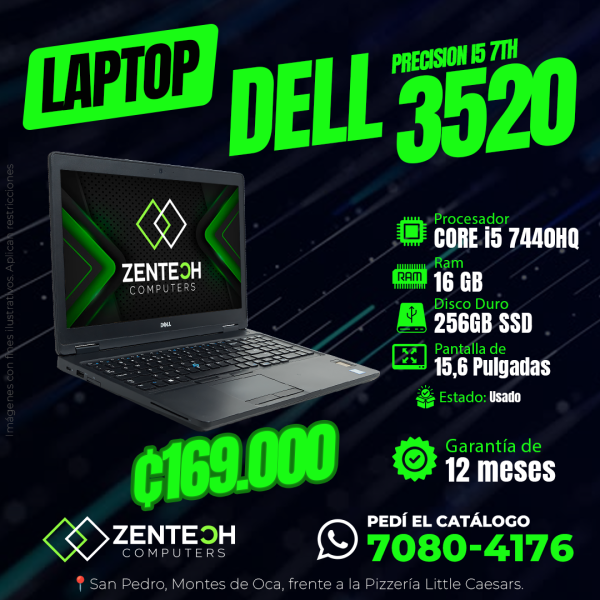 Laptop DELL Precision 3520 Core i5 7ma Gen 16GB 256GB SSD Usada