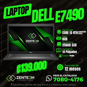 Laptop Ultraligera DELL Latitude E7490 Core i5 8va Gen 8GB 256GB SSD Usada