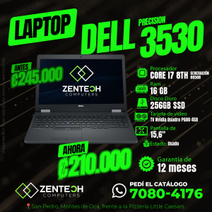 💻 Laptop DELL Precision 3530 Core i7 16GB 256GB SSD NVIDIA Quadro 4GB Usada