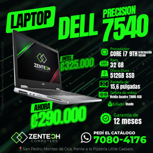 Laptop DELL Precision 7540 Core i7 9na Gen 32GB 512GB SSD NVIDIA Quadro 4GB Usada