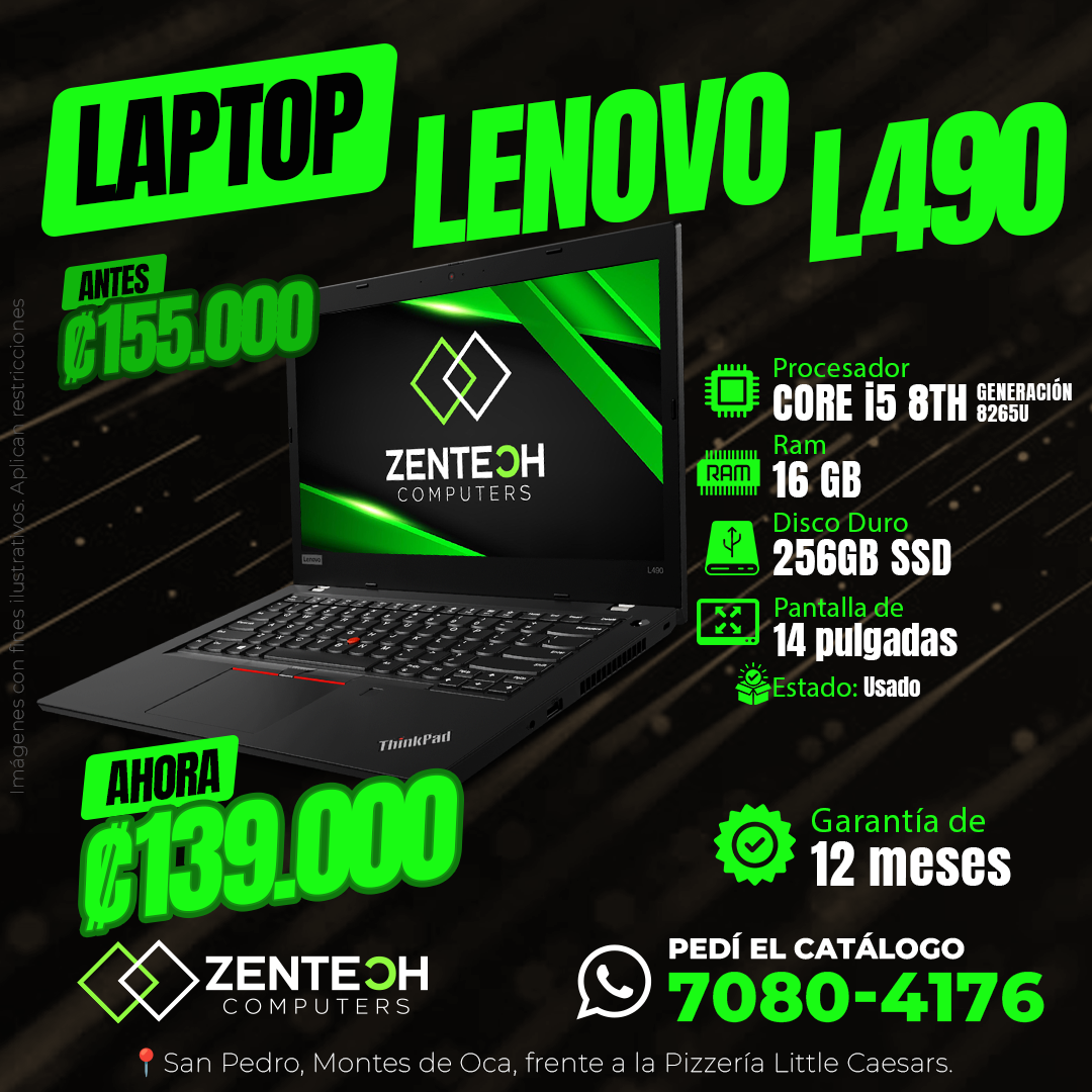 Laptop LENOVO ThinkPad L490 Core i5 8va Gen 16GB 256GB SSD Usada