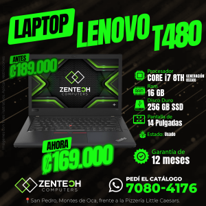 Laptop Lenovo ThinkPad T480 i7 8va Gen 16GB 256GB SSD Usada