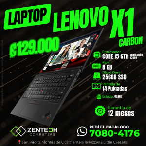 Laptop Ultraligera LENOVO ThinkPad X1 Carbon Core i5 6ta Gen 8GB 256GB SSD Usada