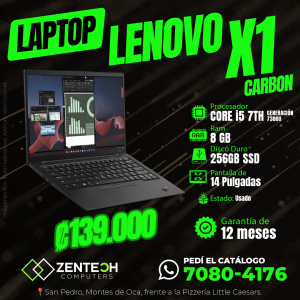 Laptop Ultraligera LENOVO ThinkPad X1 Carbon Core i5 7ma Gen 8GB 256GB SSD Usada