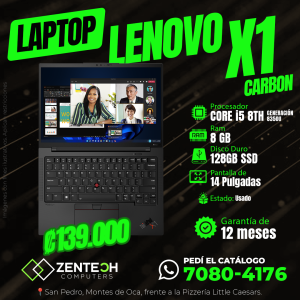 Laptop Ultraligera LENOVO ThinkPad X1 Carbon Core i5 8va Gen 8GB 128GB SSD Usada