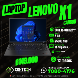 Laptop Lenovo ThinkPad X1 Carbon i5 8va Gen 8GB 256GB SSD Usada