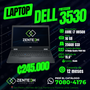 Laptop DELL Precision 3530 Core i7 16GB 256GB SSD NVIDIA Quadro 4GB Usada