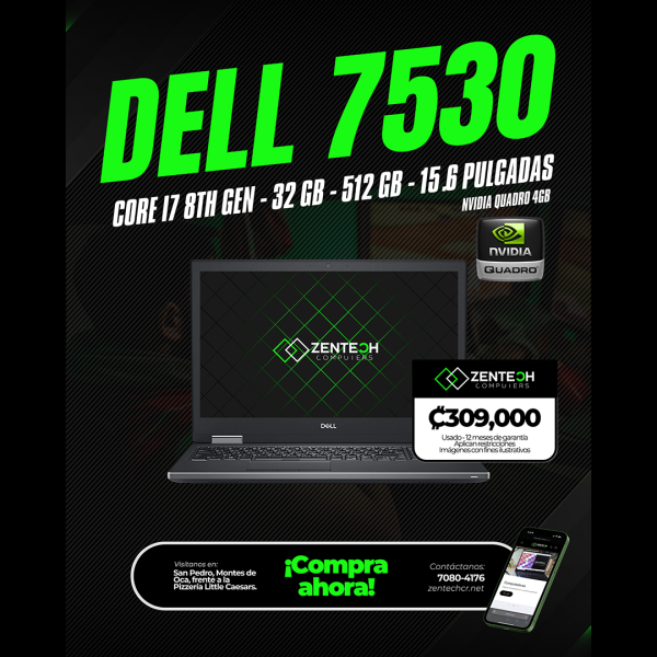 Laptop DELL Precision 7530 Core i7 32GB 512GB SSD NVIDIA Quadro 4GB Usada
