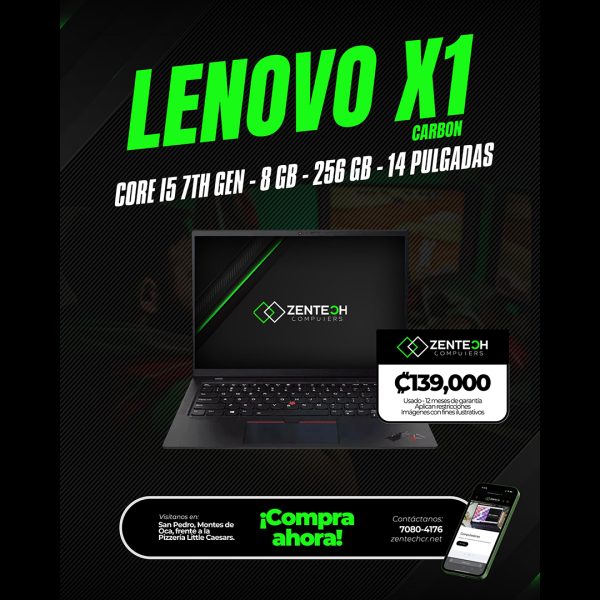 Laptop Ultraligera LENOVO ThinkPad X1 Carbon Core i5 7ma Gen 8GB 256GB SSD Usada