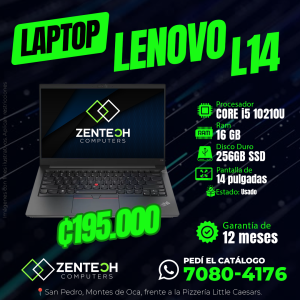 Laptop Lenovo ThinkPad L14 i5 10ma Gen 16GB 256GB SSD Usada