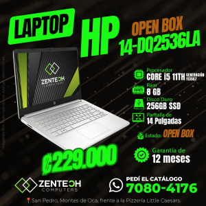 💻 Laptop HP 14-DQ2536LA Core i5 11va Gen 8GB RAM 256GB SSD Open Box