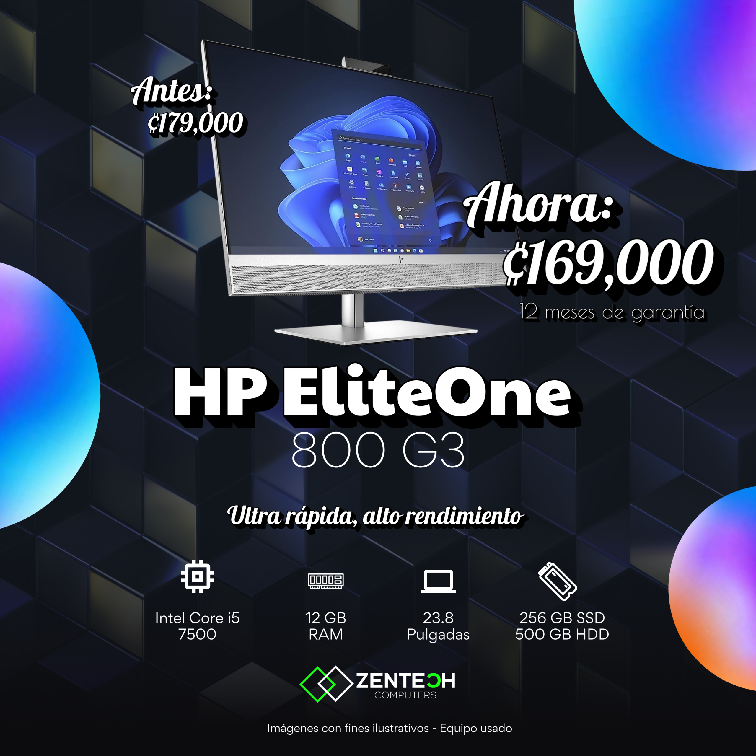 Computadora All-in-One HP EliteOne 800 G3 Intel Core i5 7ma Generación Usada - Imagen 4