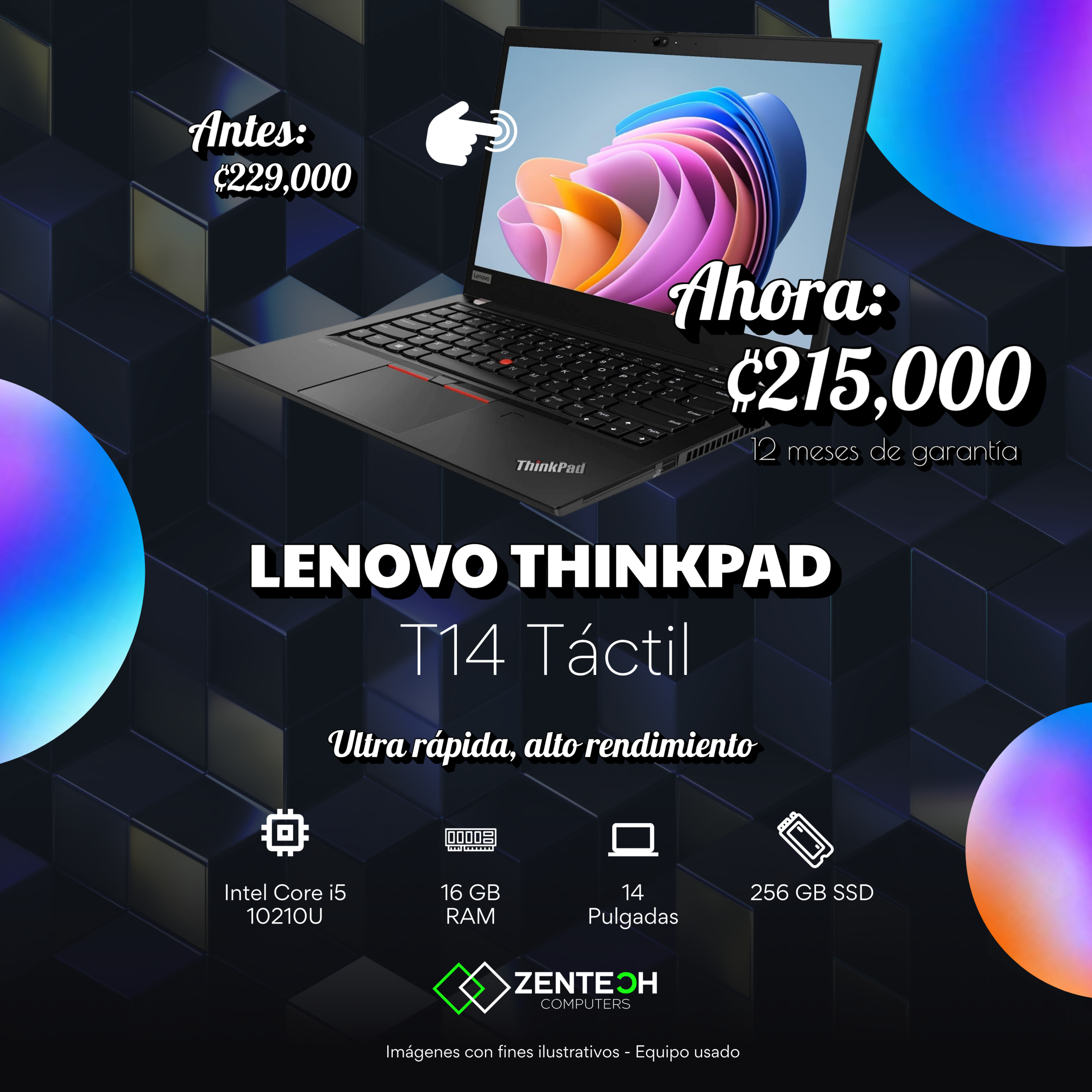 Laptop Lenovo ThinkPad T14 Core i5 10ma Generación Usada Táctil - Imagen 4