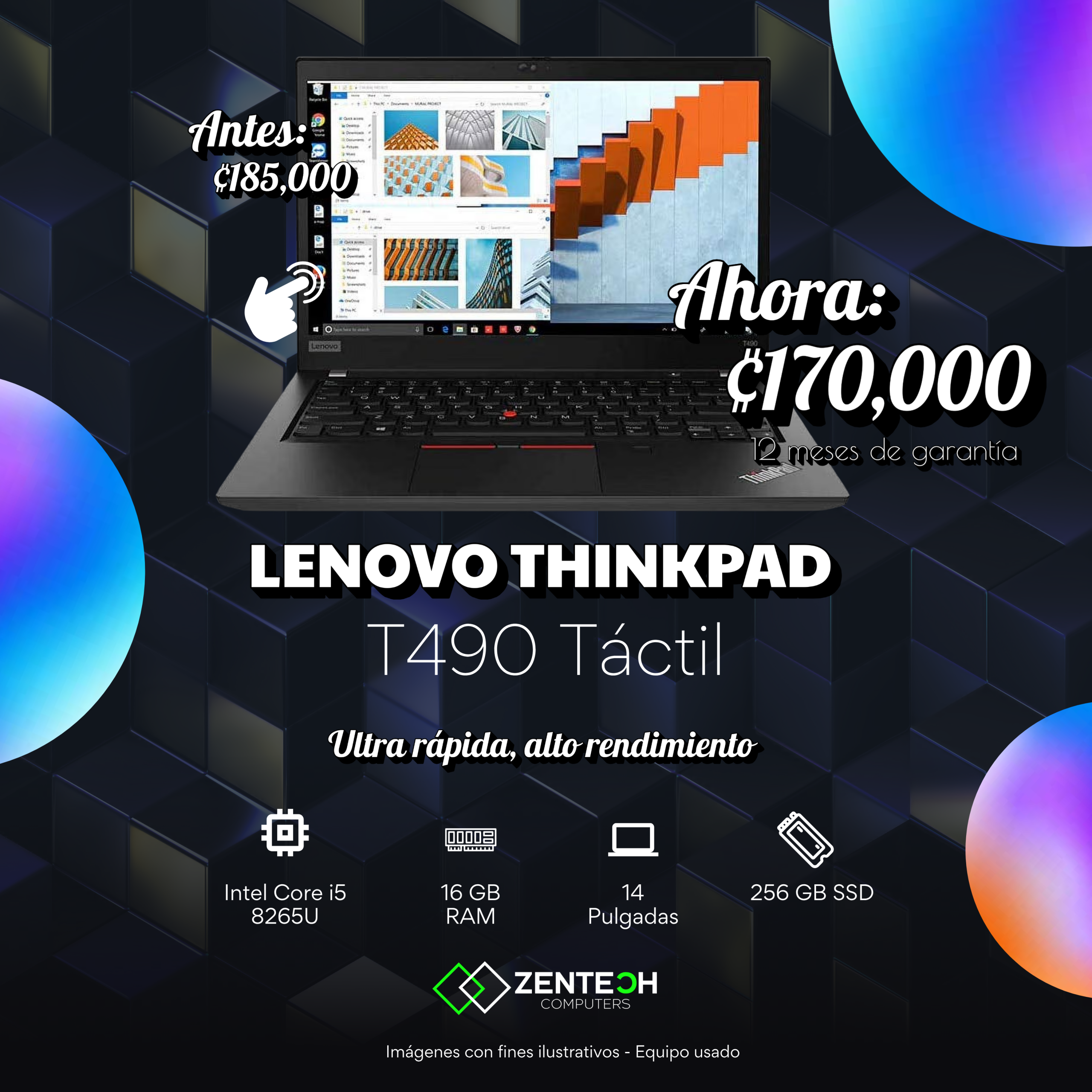 Laptop Lenovo ThinkPad T490 Core i5 8va Generación Usada Táctil - Imagen 4