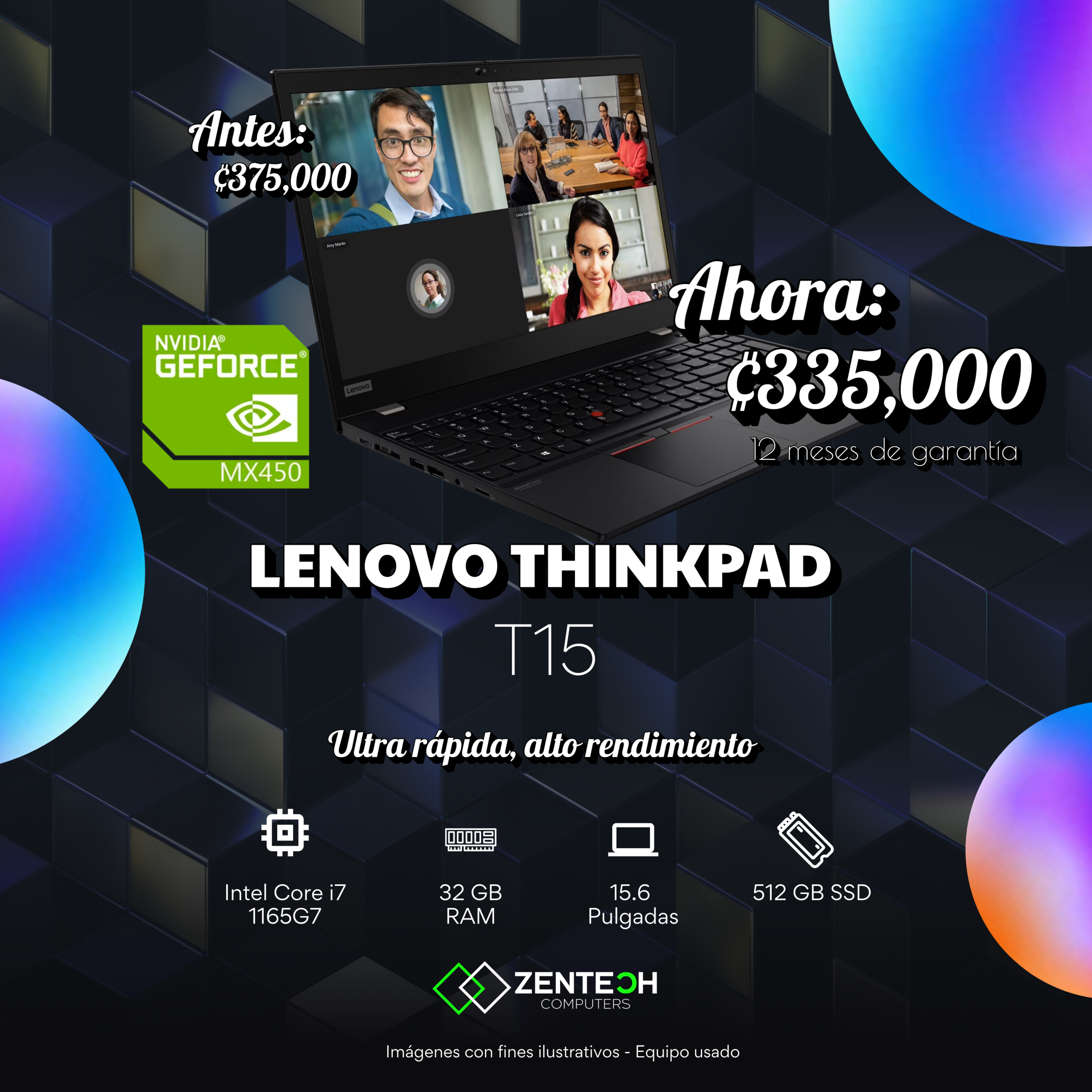 Laptop Lenovo ThinkPad T15 Intel Core i7 11va Generación Usada - Imagen 3