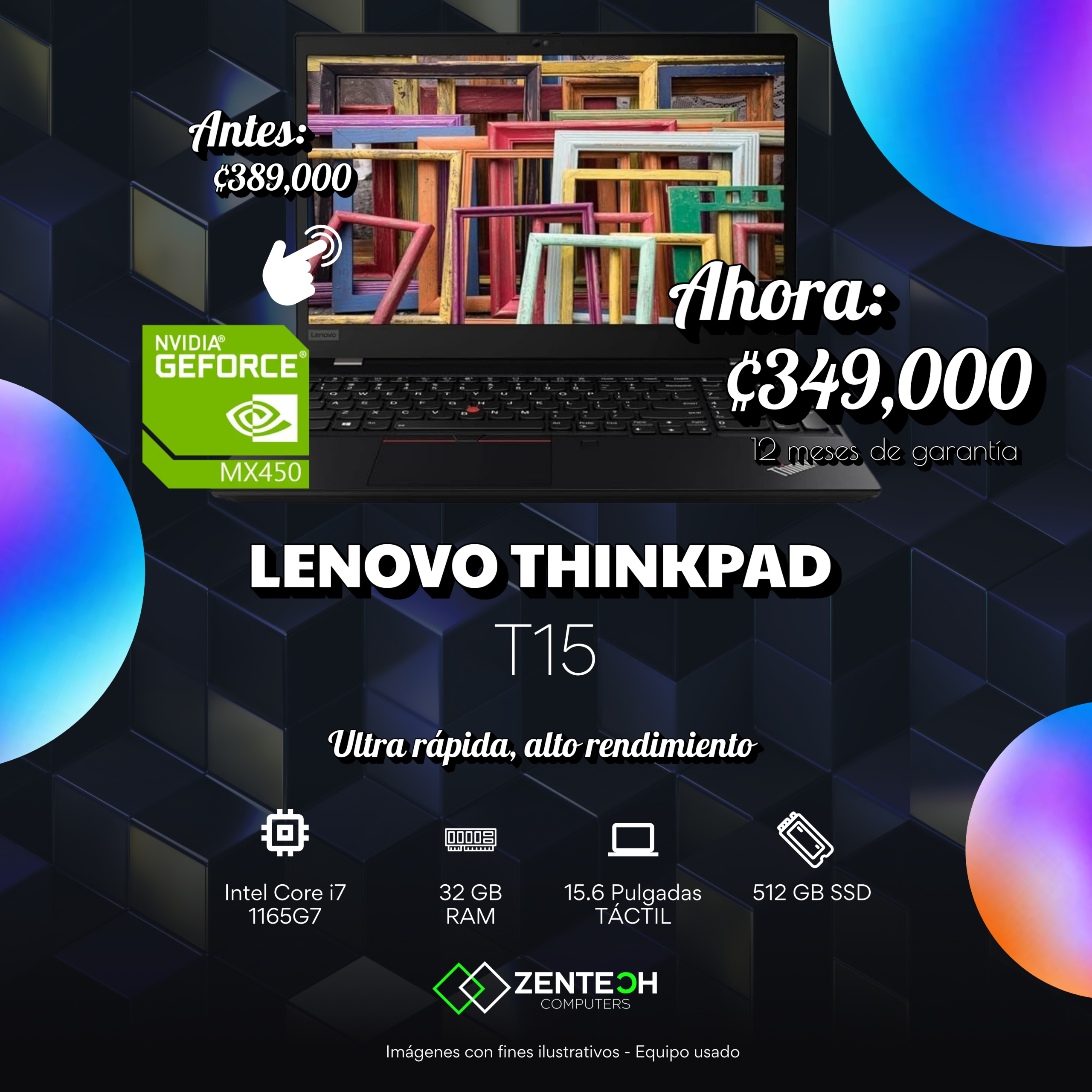 Laptop Lenovo ThinkPad T15 Intel Core i7 11va Generación Usada - Imagen 3