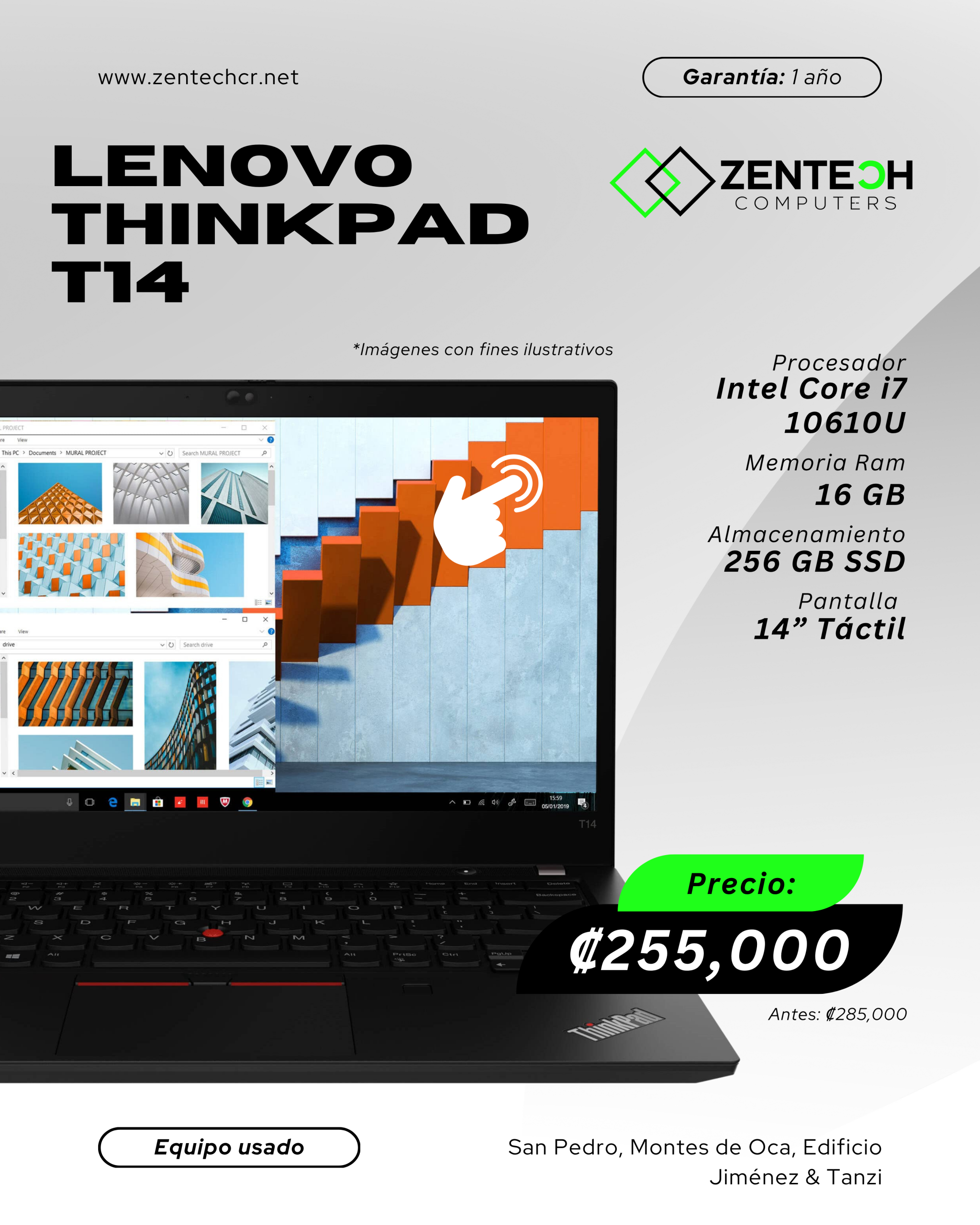Laptop Lenovo ThinkPad T14 Core i7 10610U 16GB 256GB SSD 14" Táctil Usada - Imagen 4