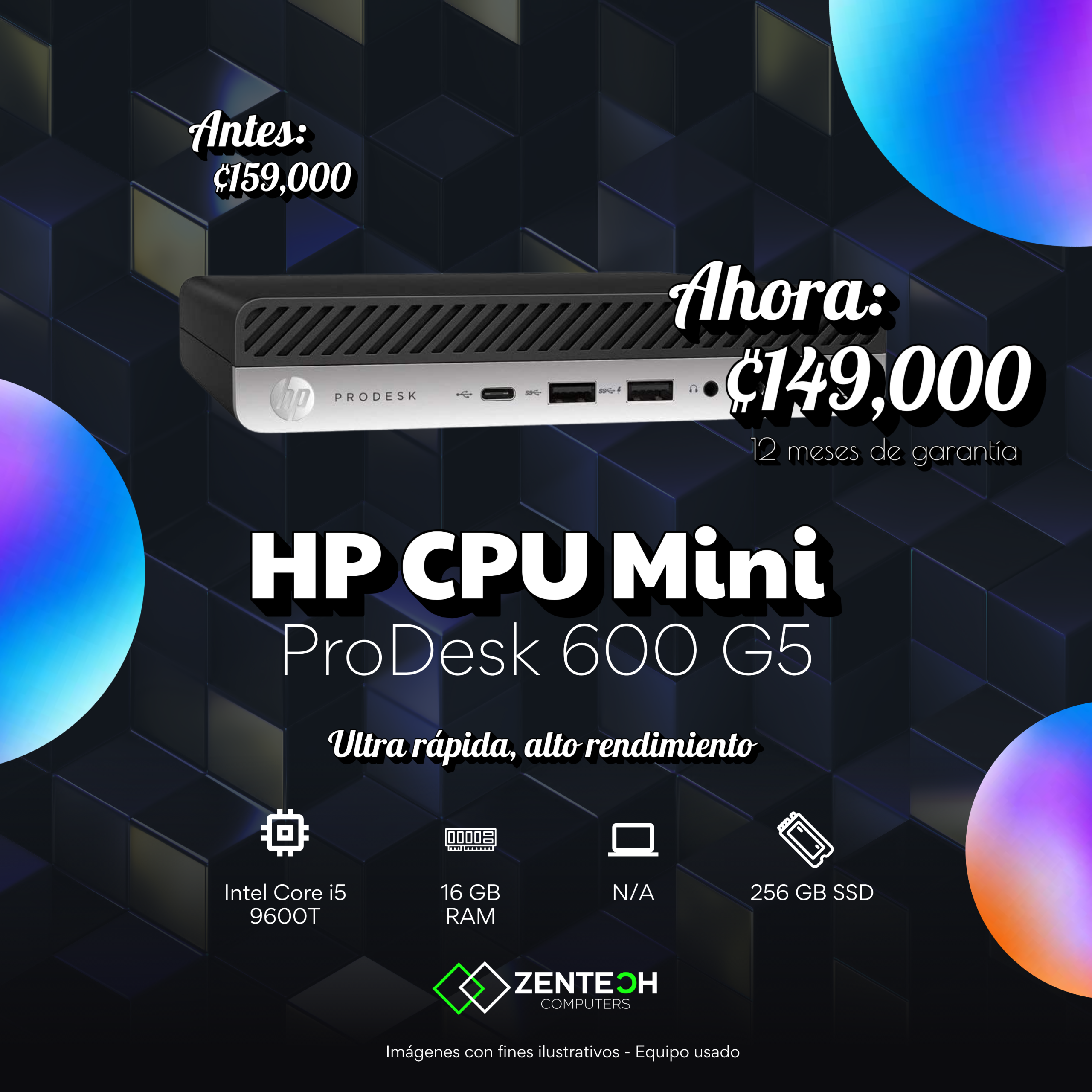 CPU Mini HP ProDesk 600 G5 Core i5 9600T 16GB 256GB SSD Usado - Imagen 4