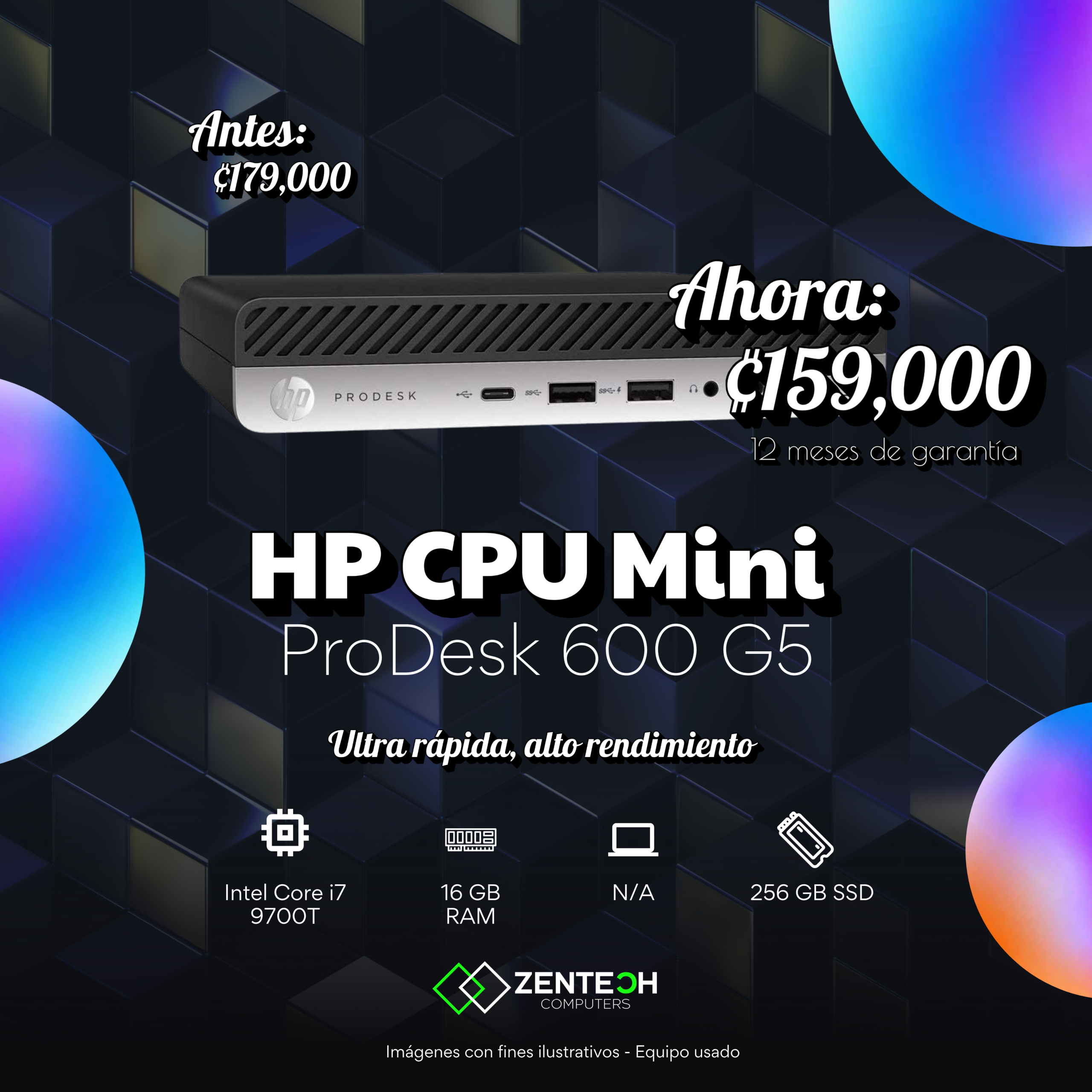 CPU Mini HP ProDesk 600 G5 Core i7 9700T 16GB 256GB SSD Usado - Imagen 4