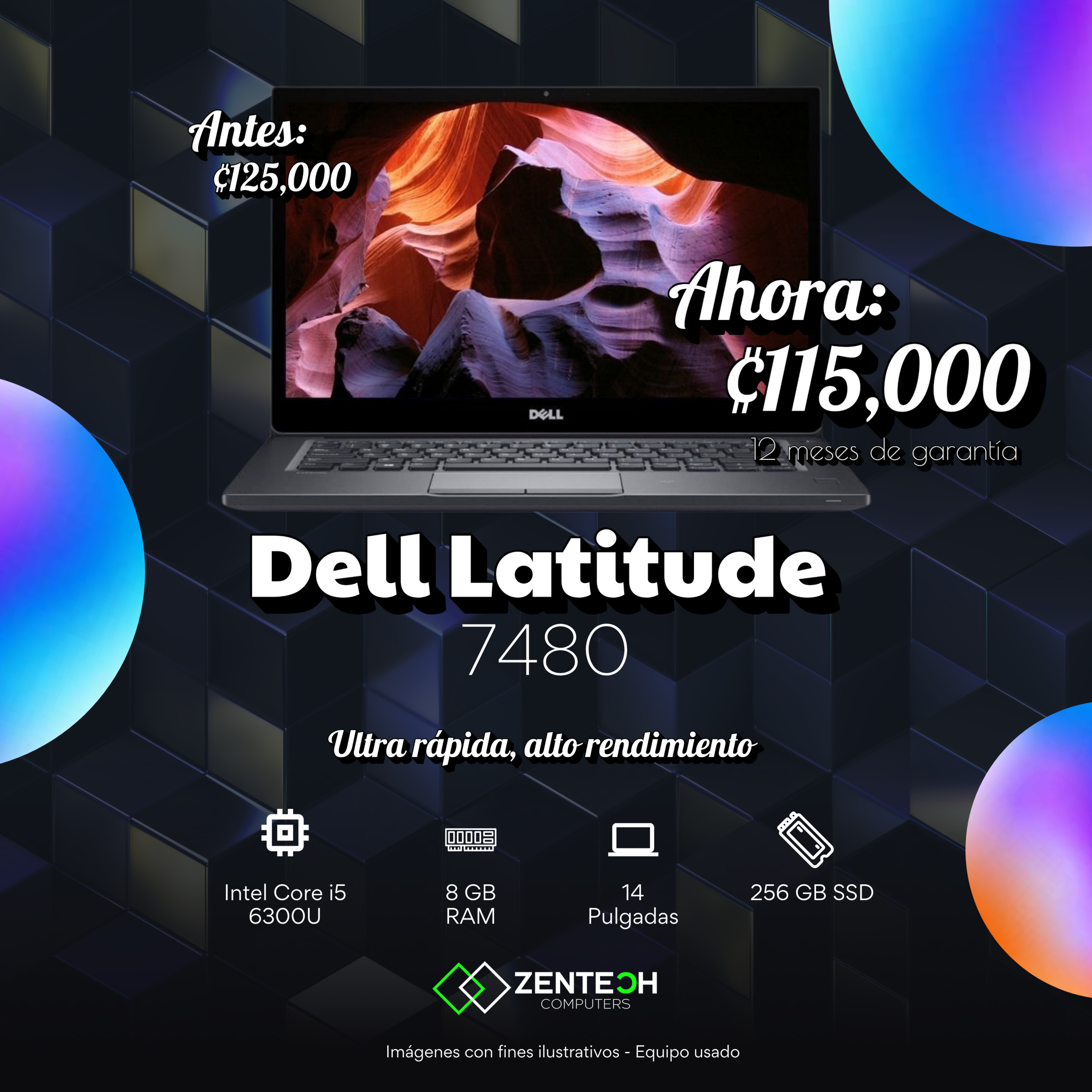 Laptop DELL Latitude 7480 Core i5 6300U 8GB 256GB SSD 14" Usada - Imagen 3