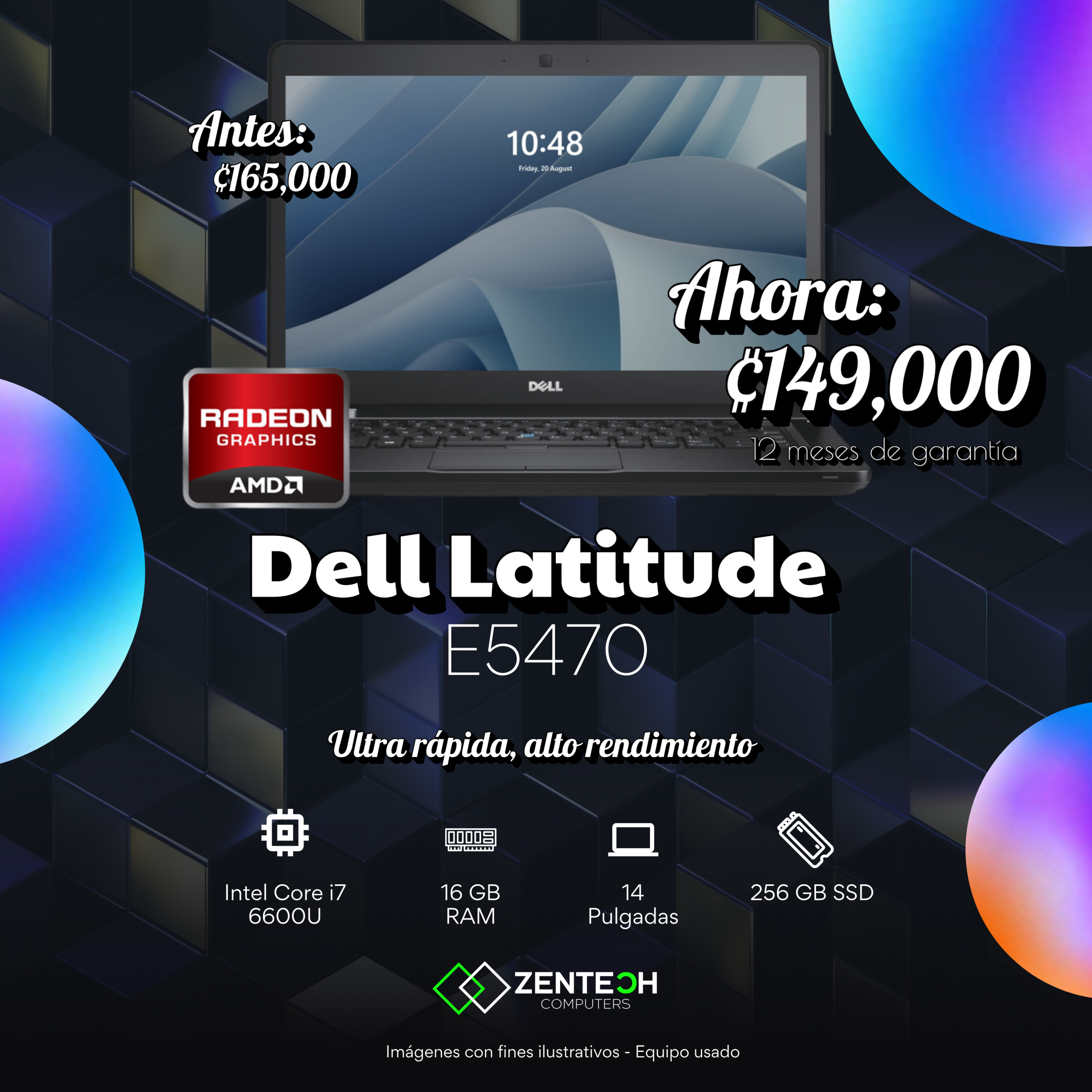 Laptop DELL Latitude E5470 Core i7 6600U 16GB 256GB SSD 14" AMD Radeon R7 2GB Usada - Imagen 5