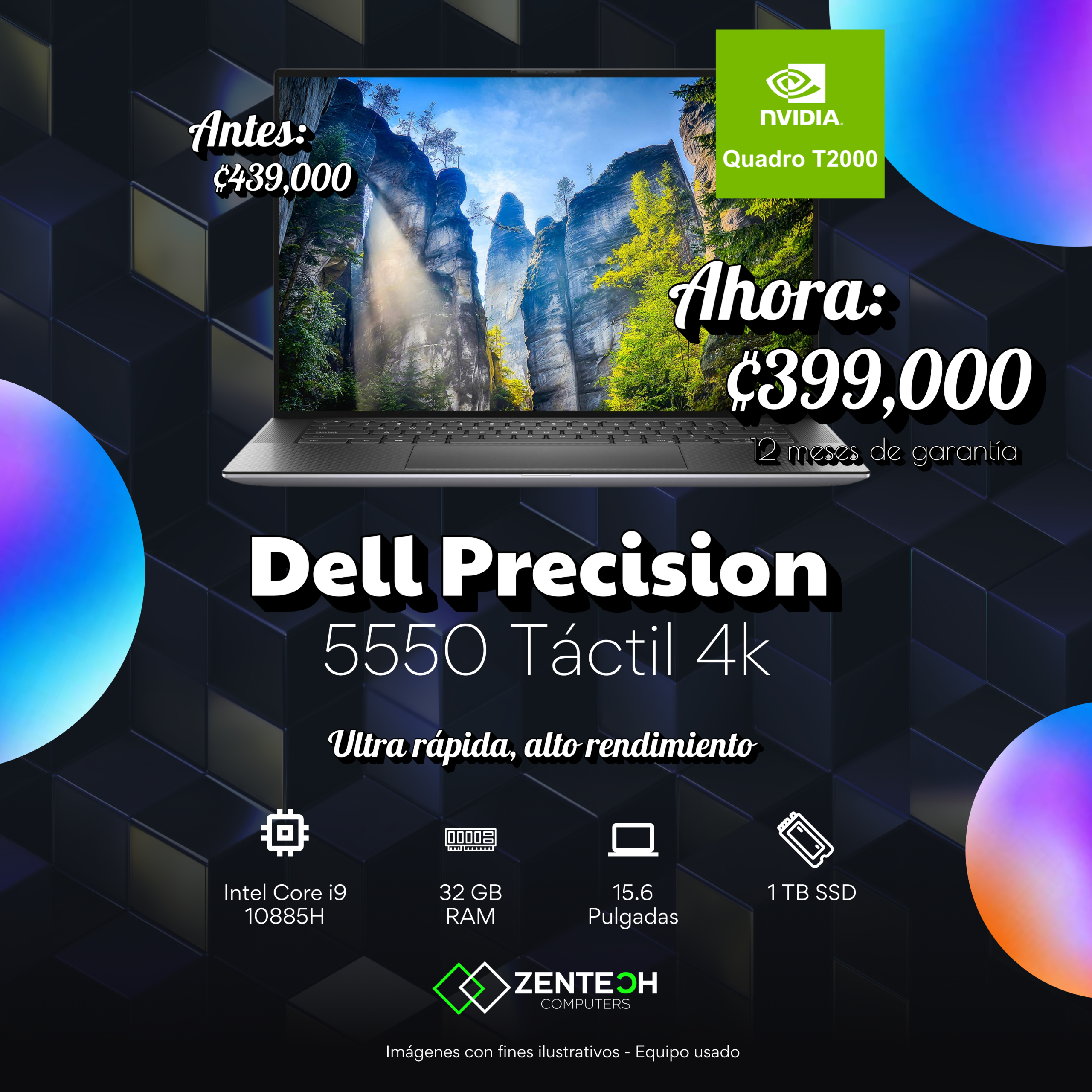 Laptop DELL Precision 5550 Workstation Core i9 10885H 32GB 1TB SSD 15.6" Táctil 4K Nvidia Quadro T2000 4GB Usada - Imagen 4