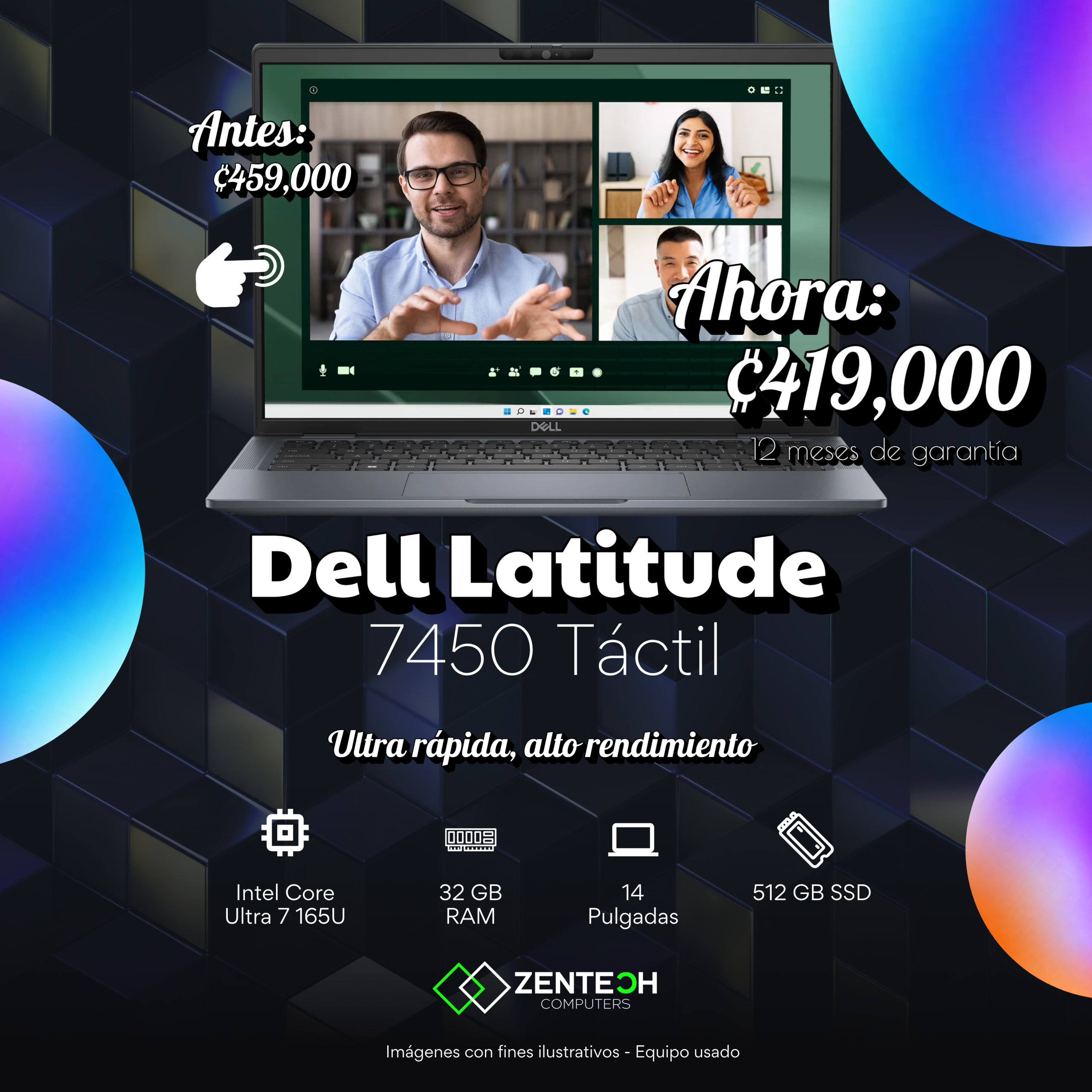 Laptop Dell Latitude 7450 Intel Core Ultra 7 165U 32GB 512GB SSD 14" Táctil Usada - Imagen 3