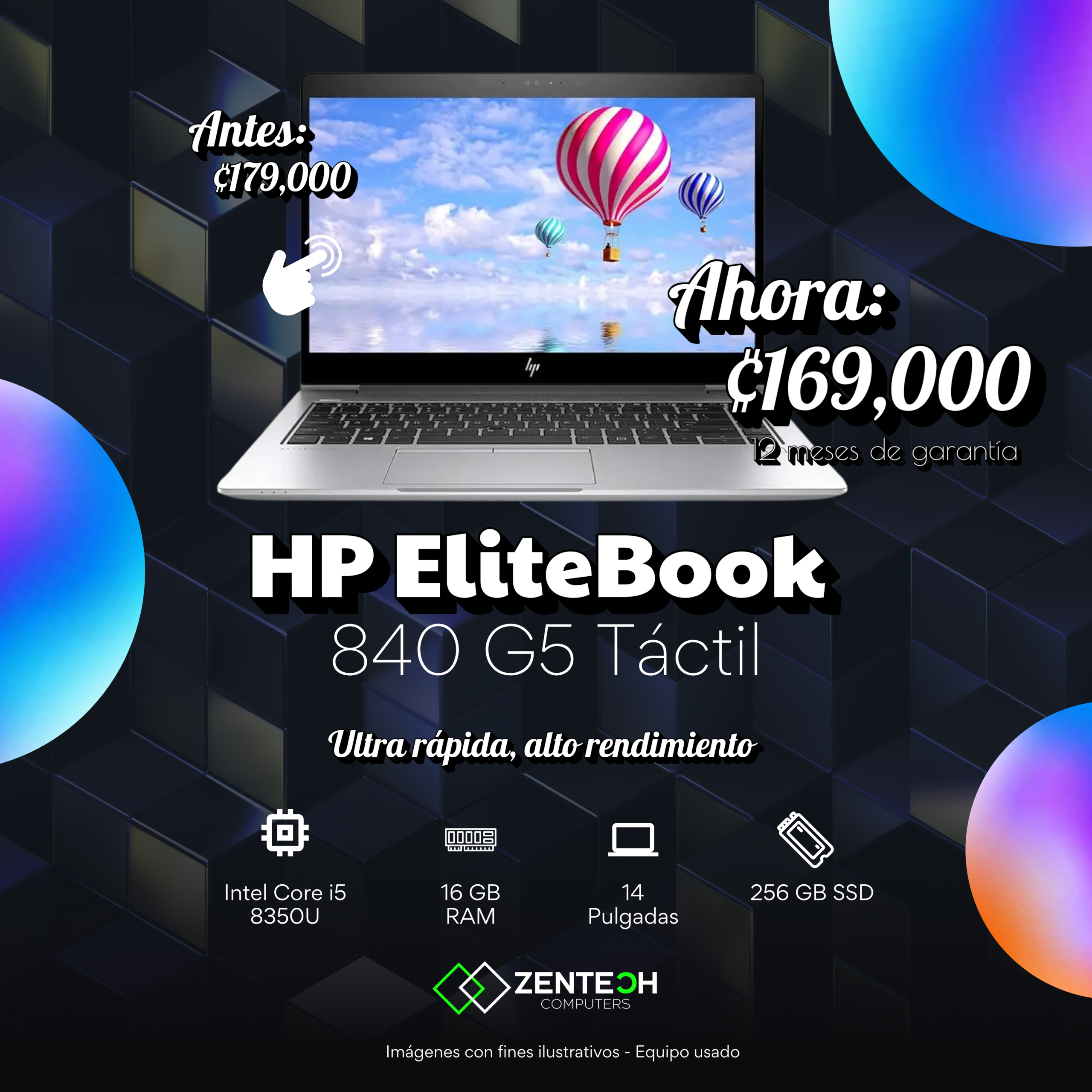 Laptop HP EliteBook 840 G5 Core i5 8350U 16GB 256GB SSD 14" Táctil Usada - Imagen 4