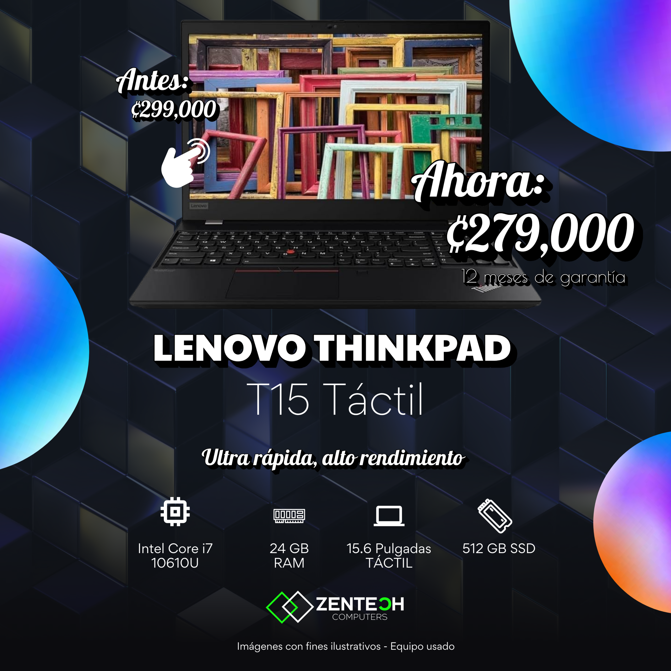 Laptop Lenovo ThinkPad T15 Core i7 10610U 24GB 512GB SSD 15.6" Táctil Usada - Imagen 3