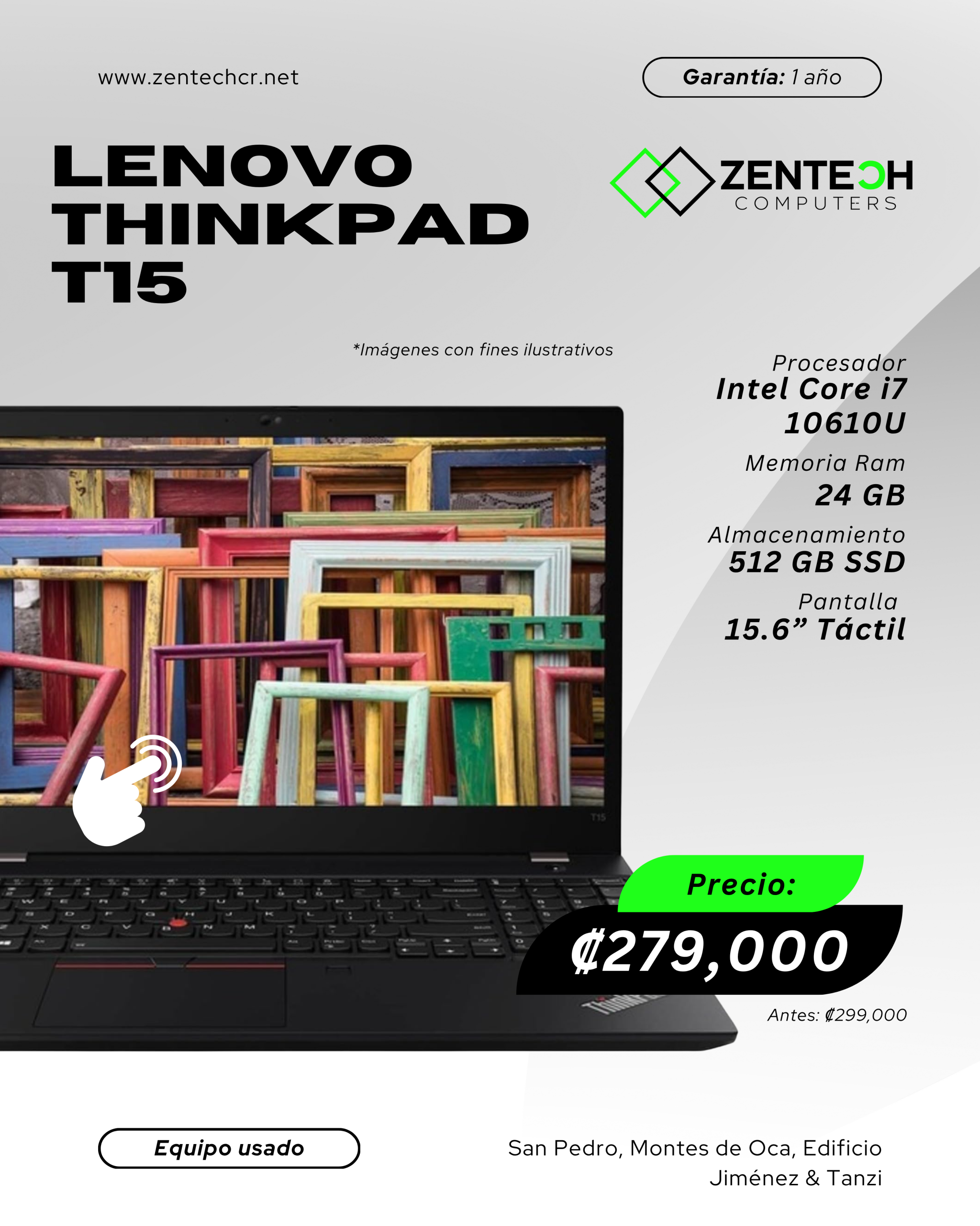 Laptop Lenovo ThinkPad T15 Core i7 10610U 24GB 512GB SSD 15.6" Táctil Usada - Imagen 3