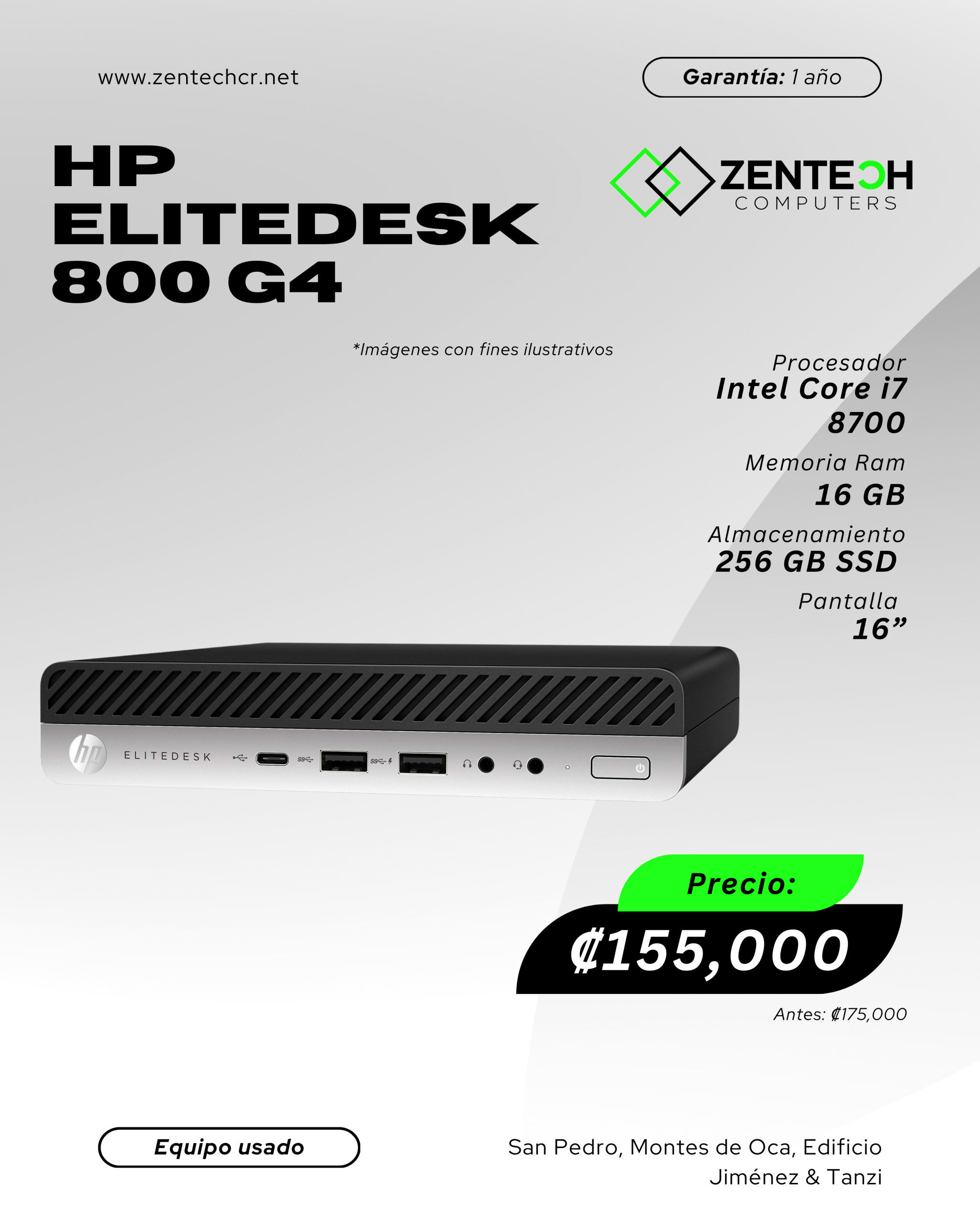 CPU Mini HP EliteDesk 800 G4 Core i7 8700 16GB 256GB SSD Usado - Imagen 4