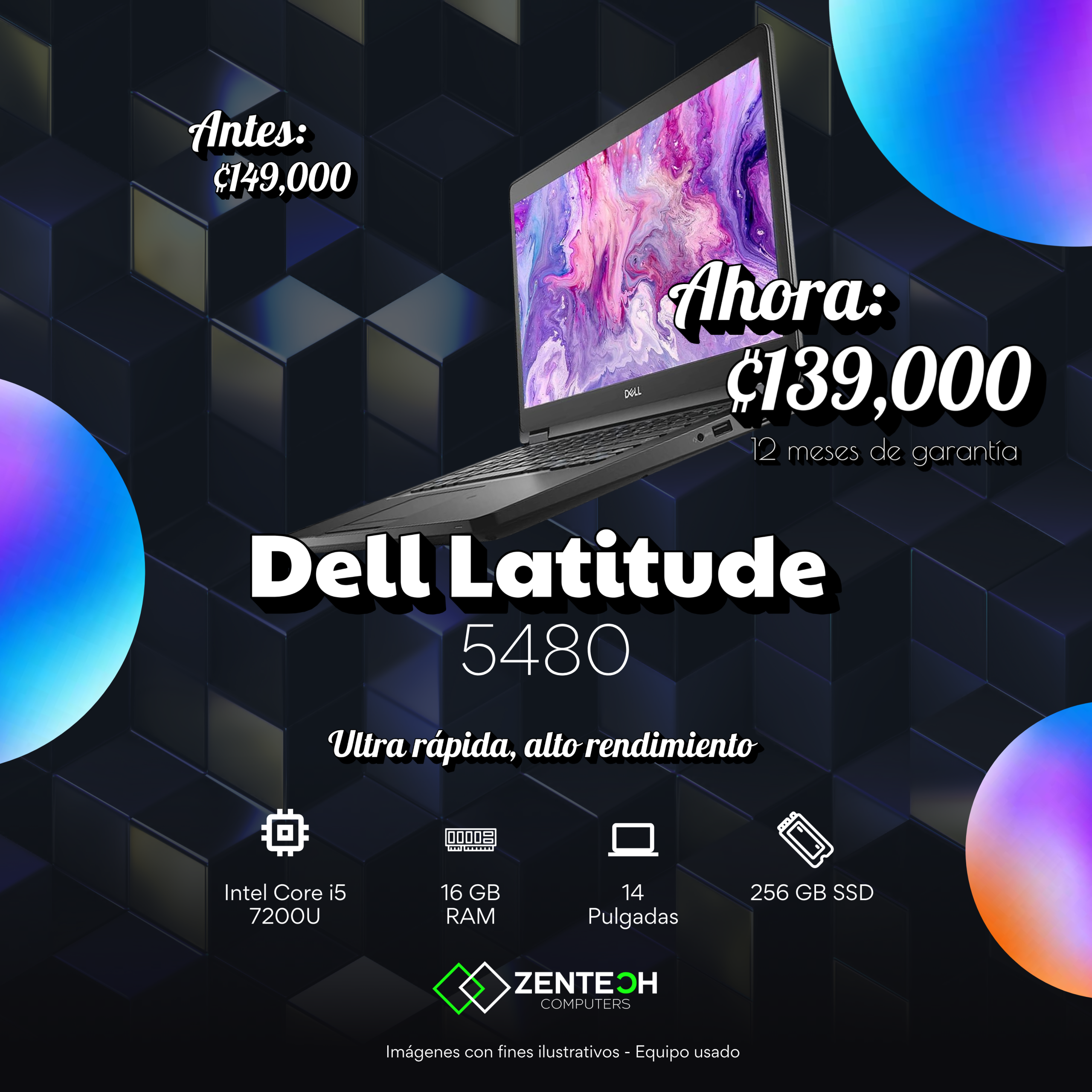 Laptop DELL Latitude 5480 Core i5 7200U 16GB 256GB SSD 14" Usada - Imagen 3