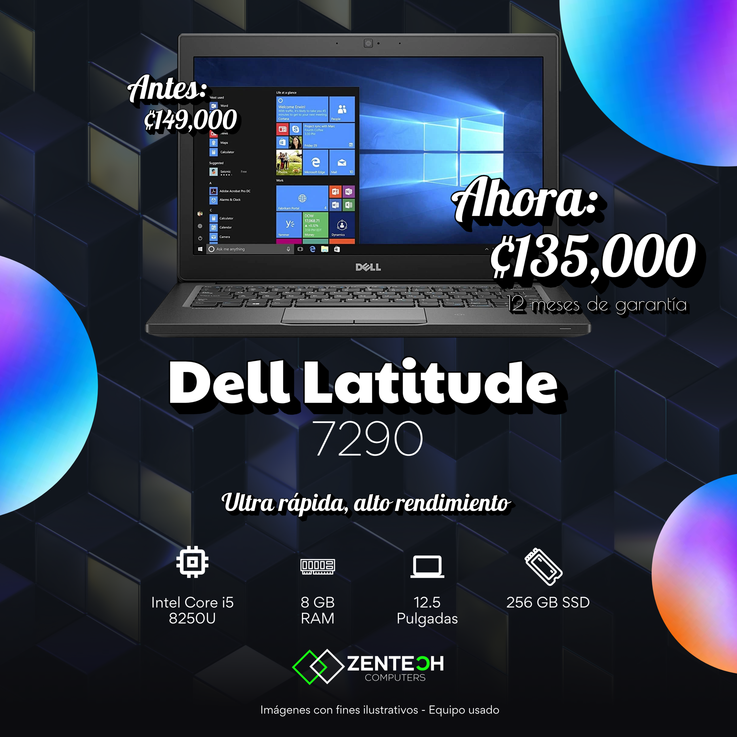 Laptop DELL Latitude 7290 Core i5 8250U 8GB 256GB SSD 12.5" Usada - Imagen 3