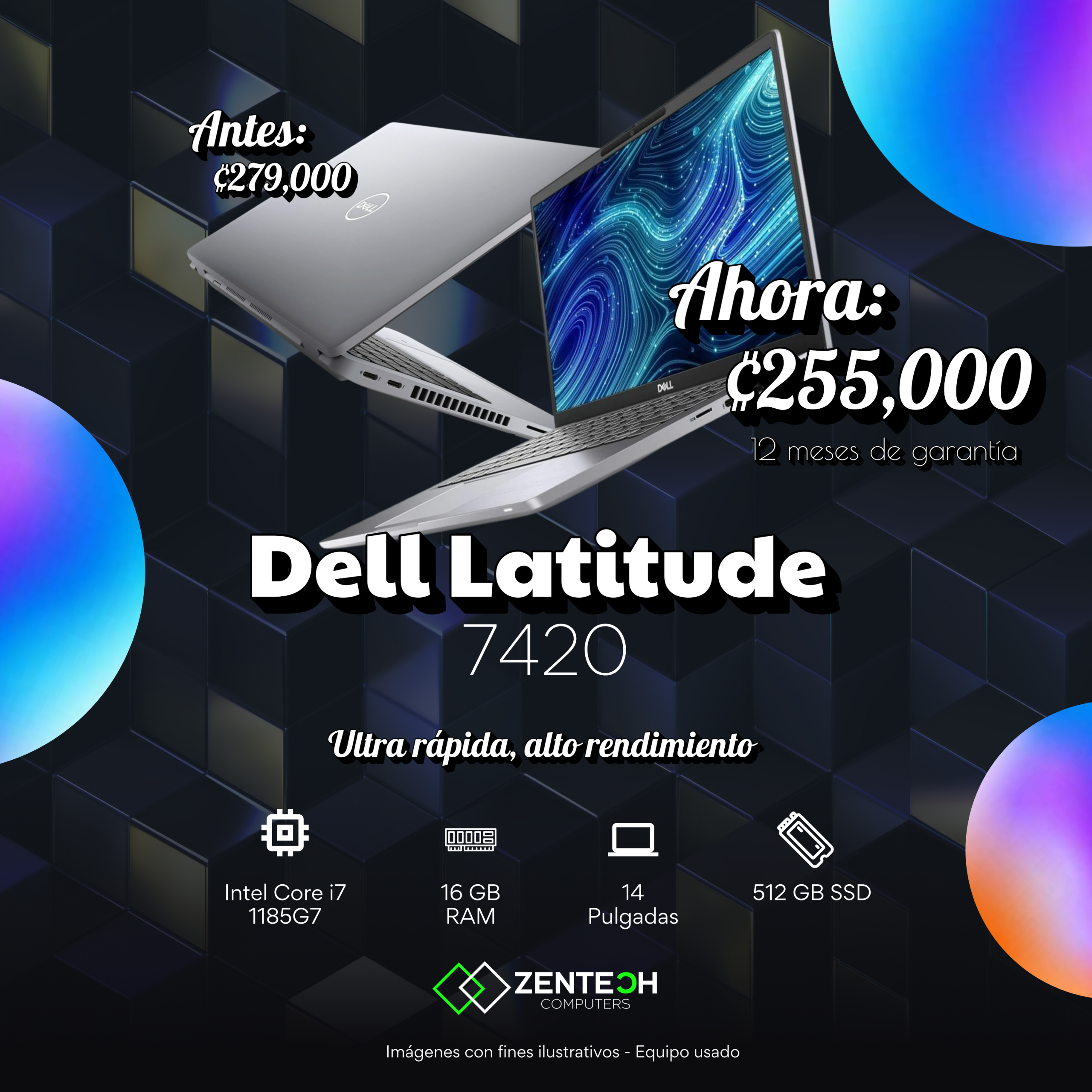 Laptop Dell Latitude 7420 Core i7 1185G7 16GB 512GB SSD 14" Usada - Imagen 4