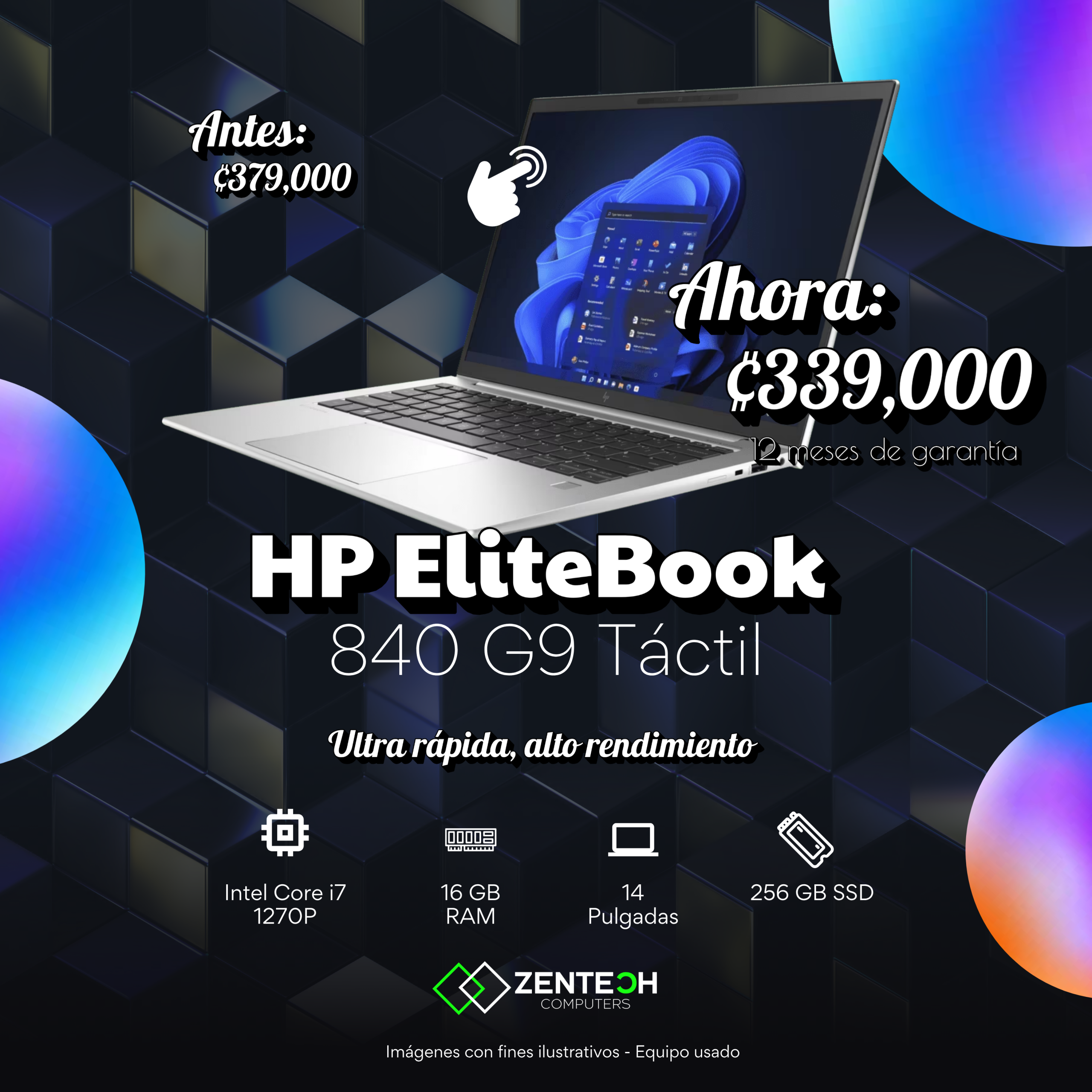 Laptop HP EliteBook 840 G9 Core i7 12700P 16GB 256GB SSD 14" Táctil Usada - Imagen 4