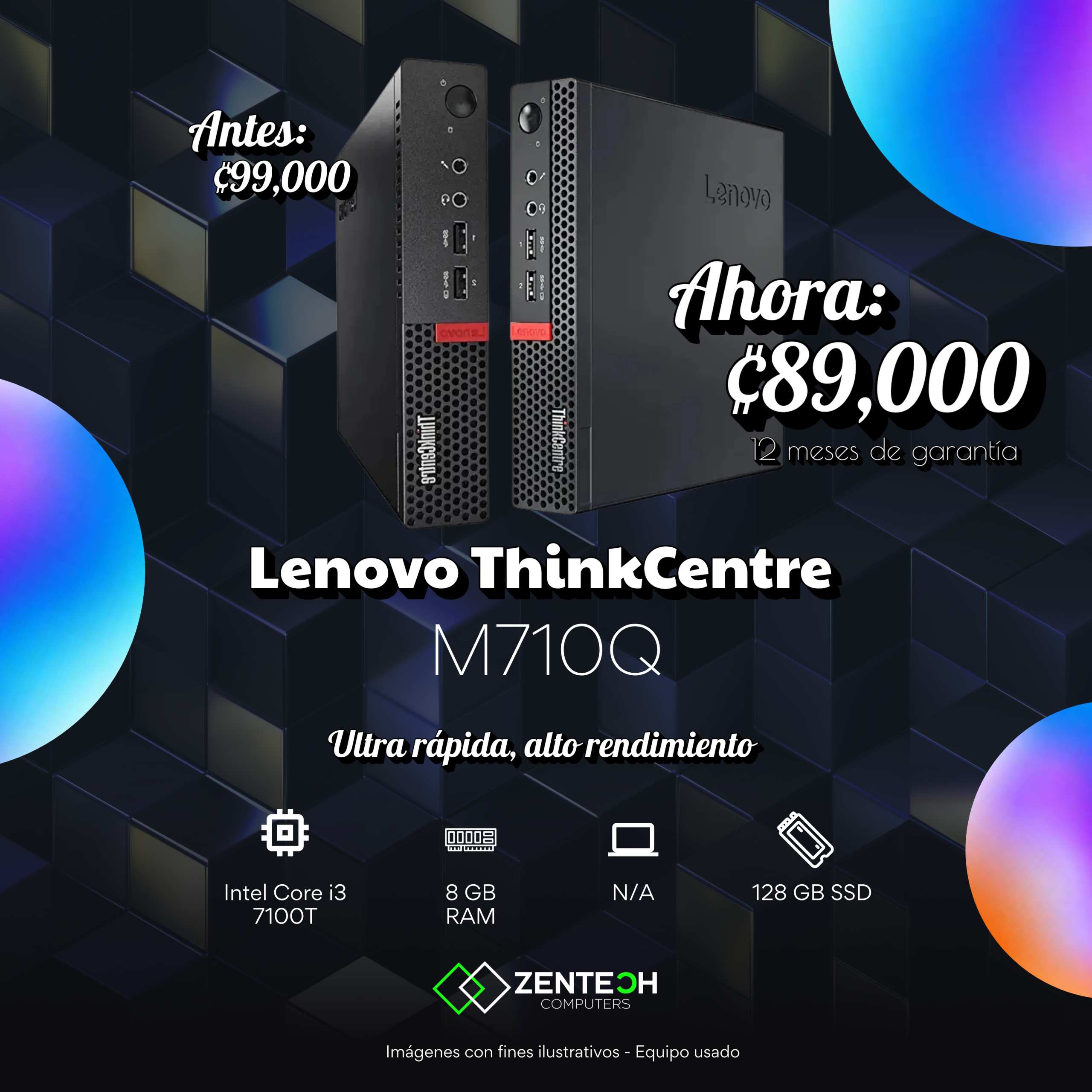 Mini PC Lenovo ThinkCentre M710q Core i3 7100T 8GB 128GB SSD Usado - Imagen 4