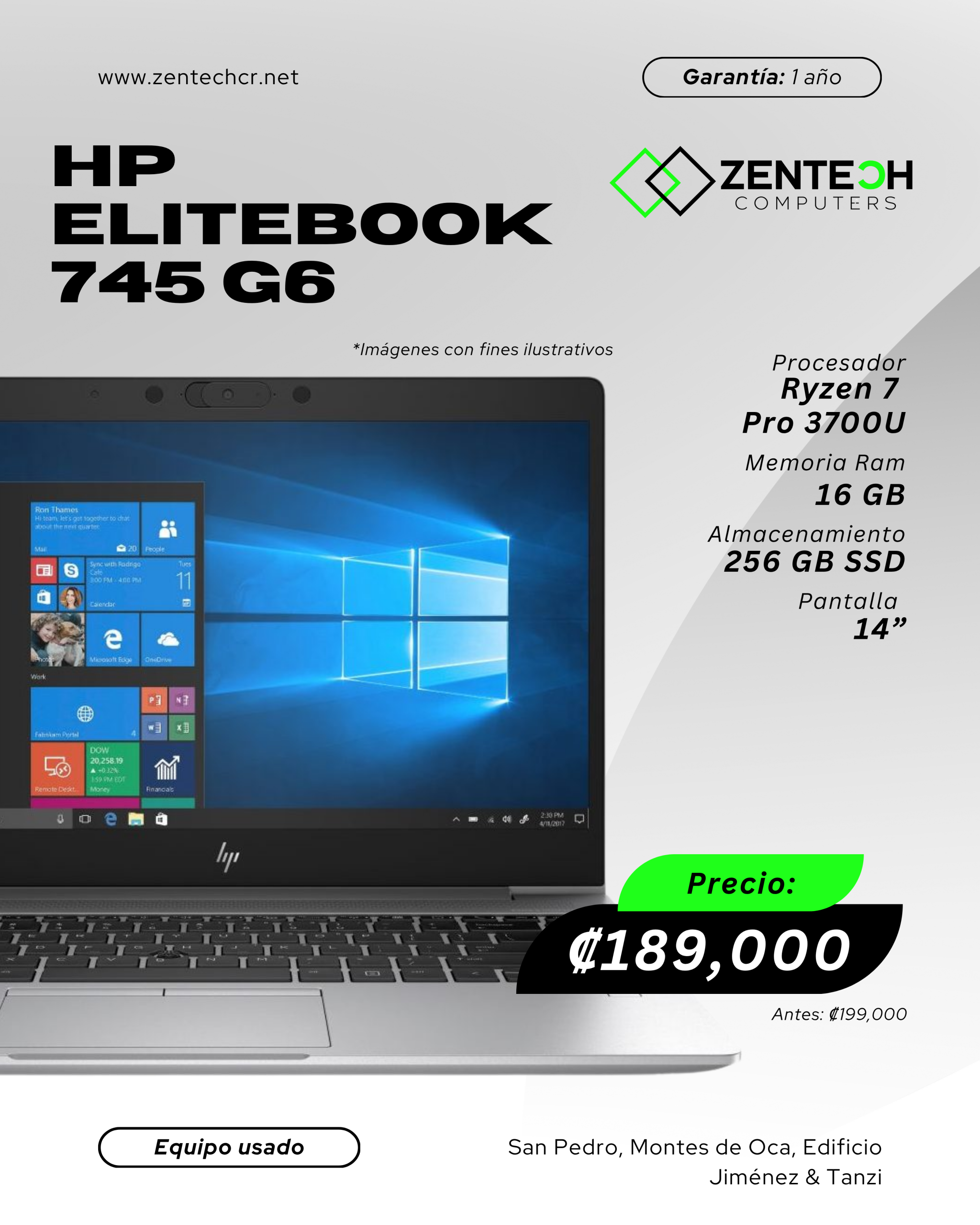 Laptop HP 745 G6 AMD Ryzen 7 PRO 3700U 16GB 256GB SSD 14" Usada - Imagen 4