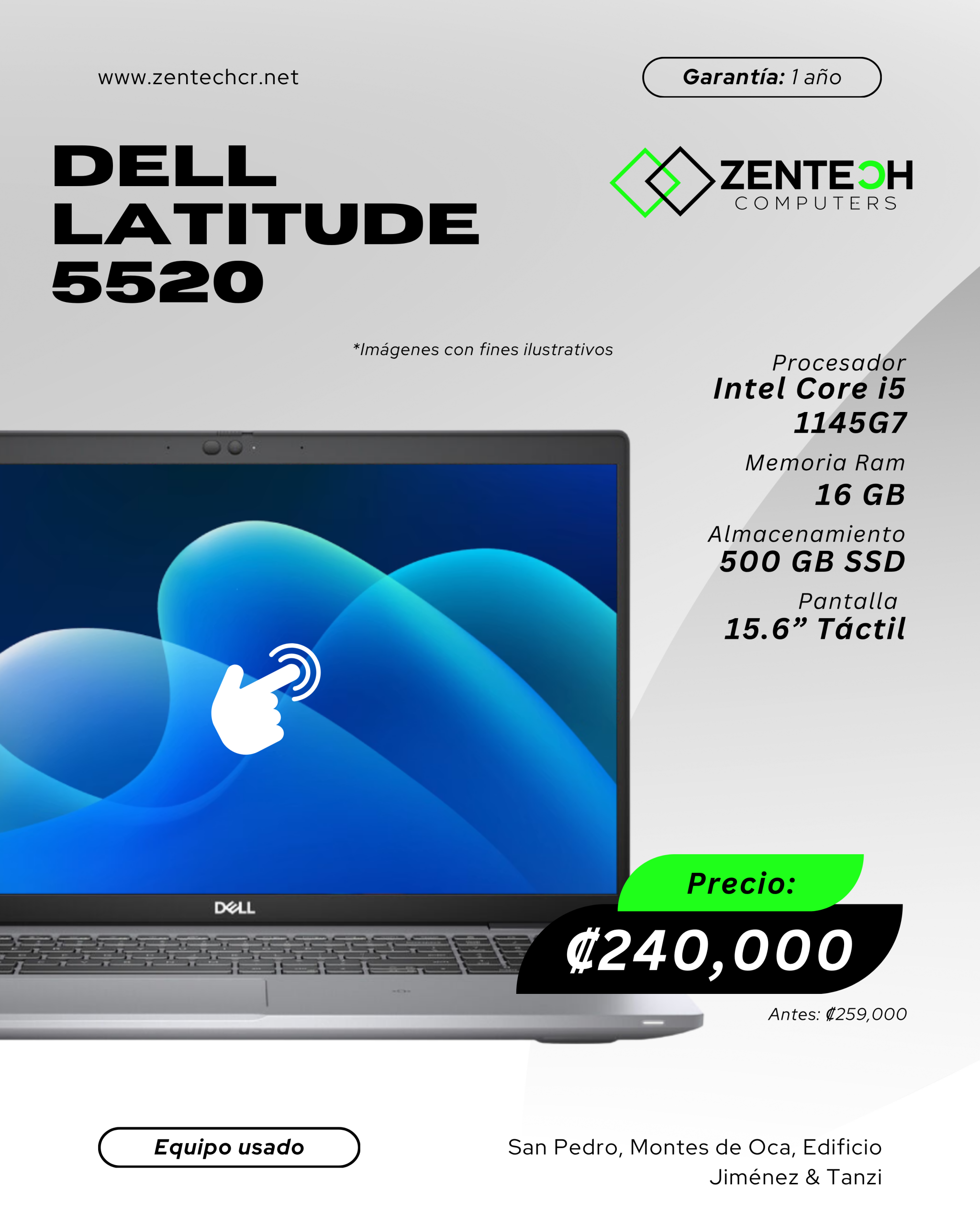 Laptop Usada Dell Latitude 5520 CORE i5 1145G7 16GB/500GB SSD/15,6" Táctil 1 Año de Garantía - Imagen 3