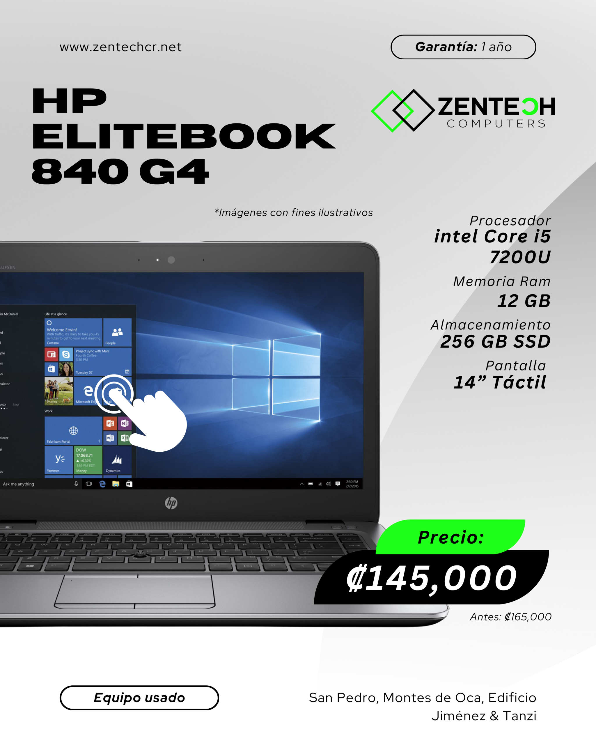 Laptop Usada HP 840 G4 CORE i5 7200U 12GB/256GB SSD/ 14" Táctil 1 Año de Garantía - Imagen 3