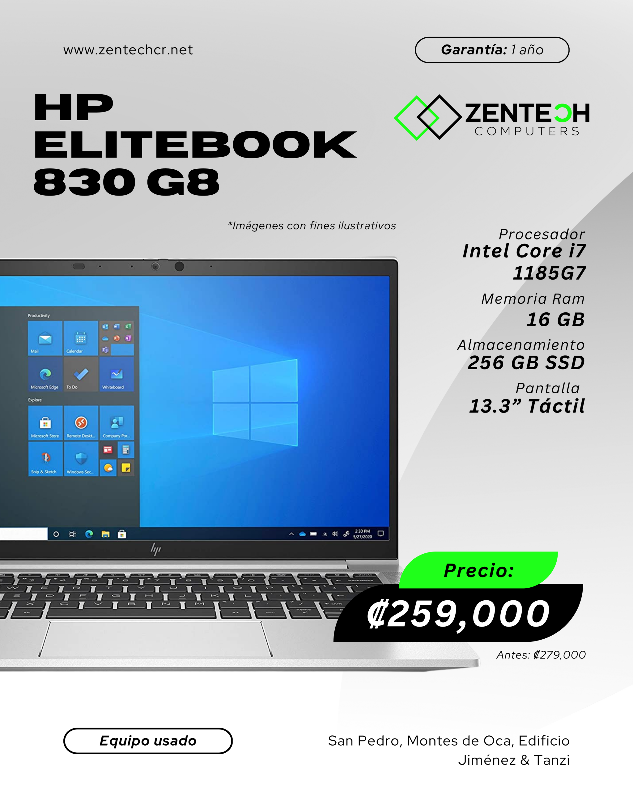 Laptop Usada HP EliteBook 830 G8 Core i7 1185G7 16GB 256GB SSD 13.3" Táctil - Imagen 3