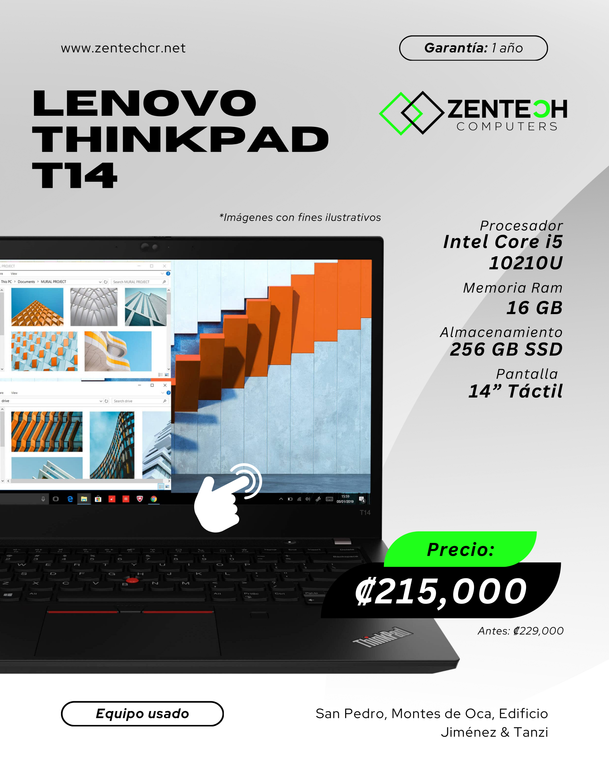 Laptop Usada Lenovo T14 Core i5 10210U 16GB/256GB SSD/14" Táctil 1 Año de Garantía - Imagen 4