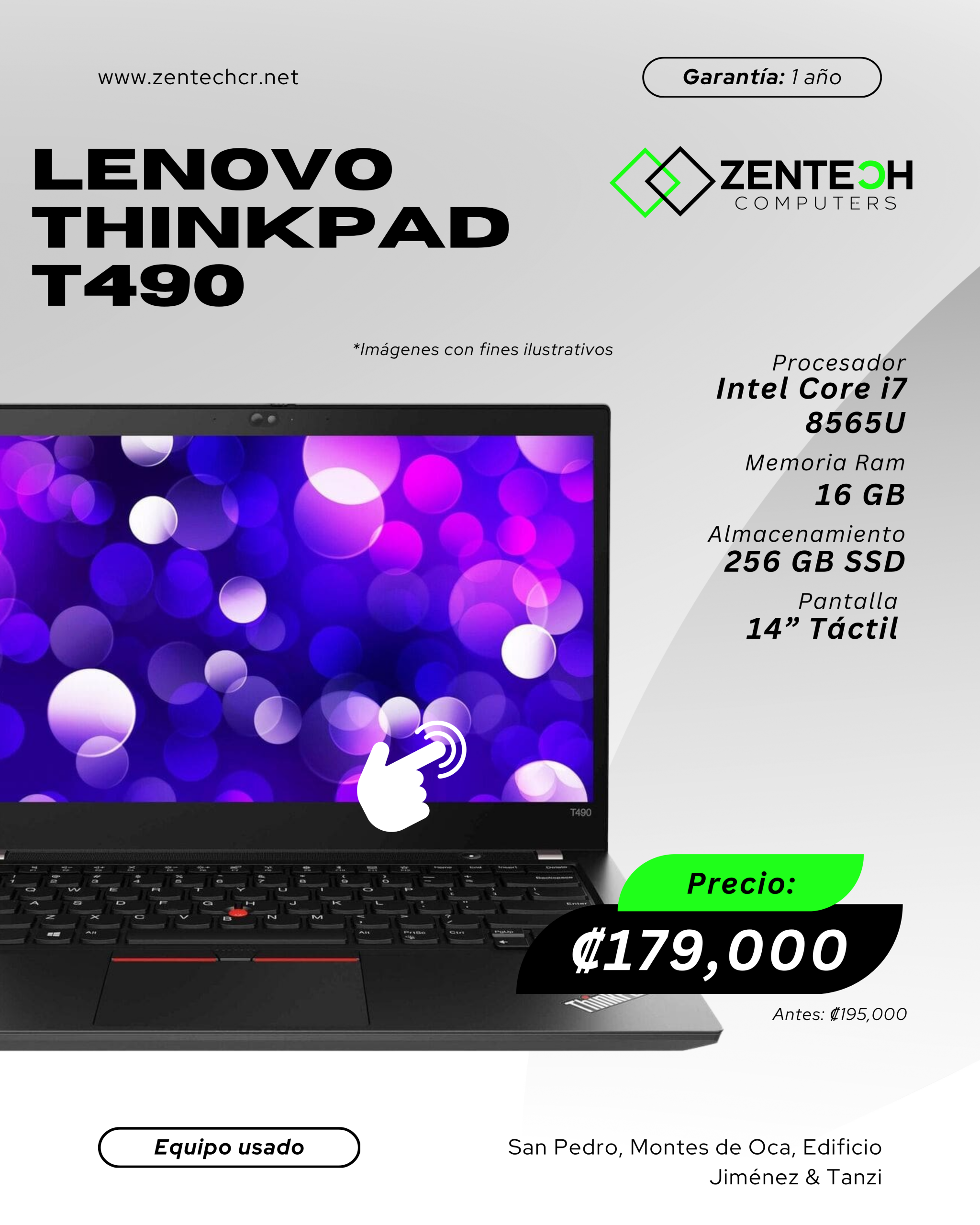 Laptop Usada Lenovo T490 i7 CORE i7 8565U 16GB/256GB SSD/14" Táctil 1 Año de Garantía - Imagen 3
