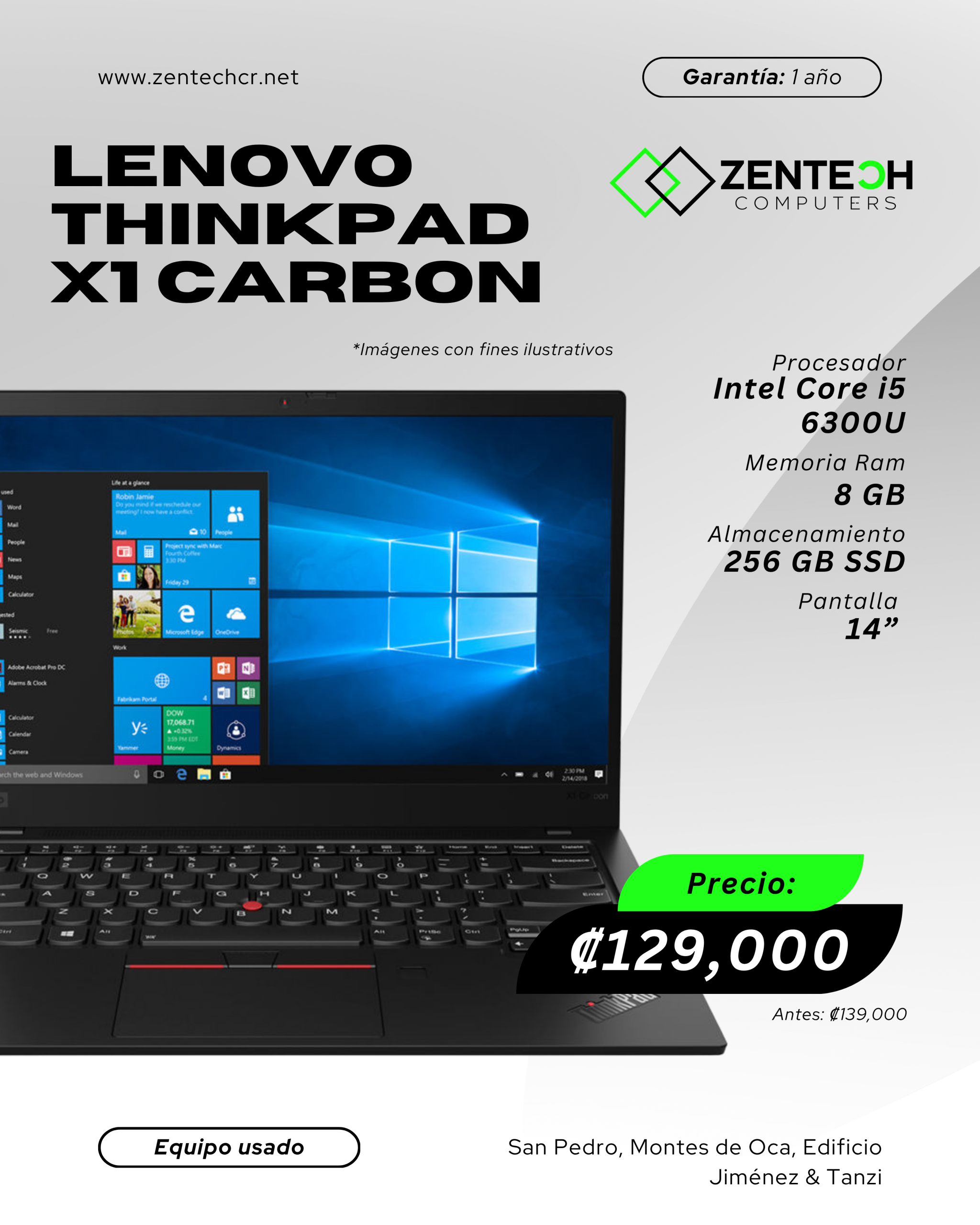 Laptop Usada Lenovo X1 Carbon CORE i5 6300U 8GB/256GB SSD/14" 1 Año de Garantía - Imagen 4