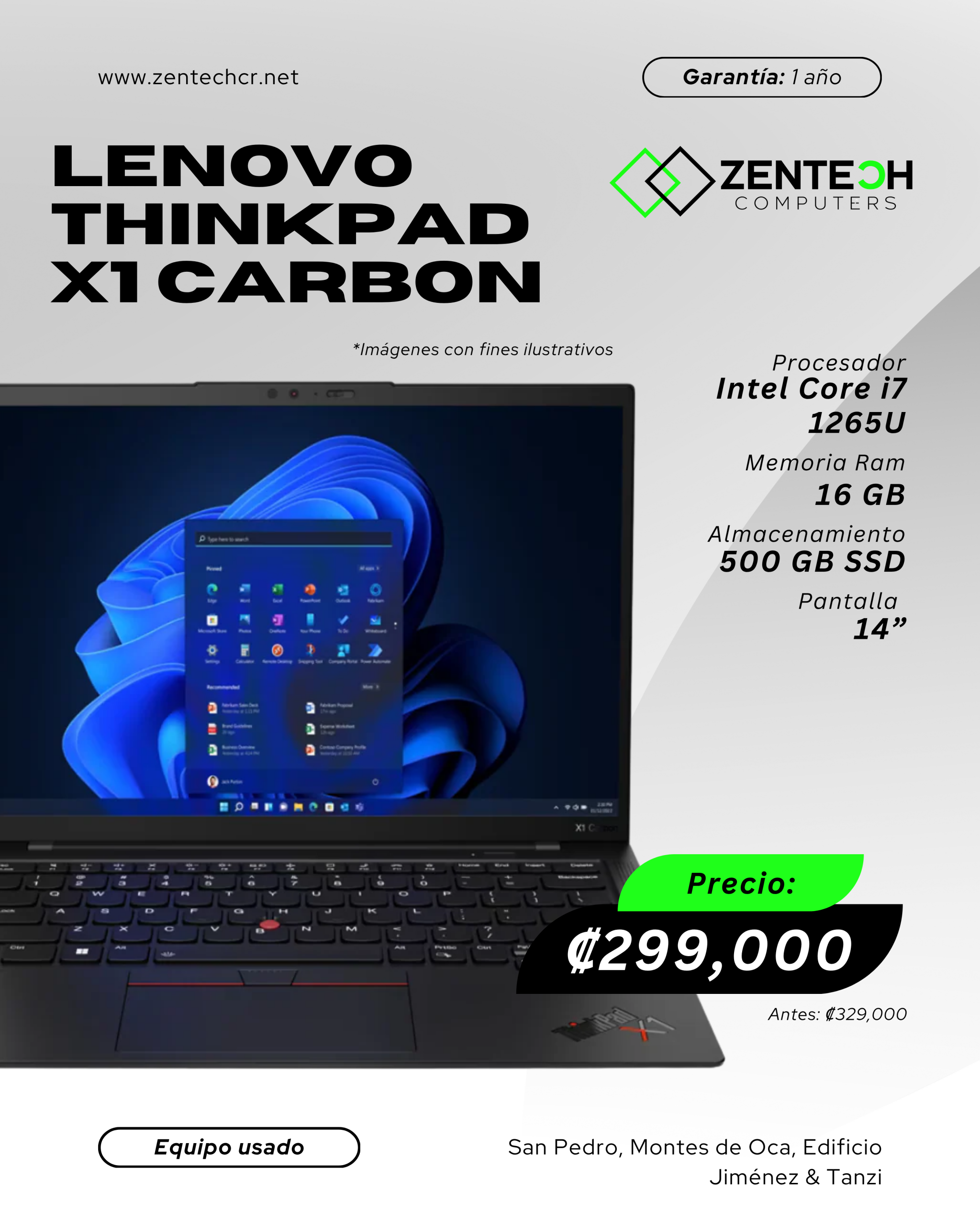 Laptop Usada Lenovo X1 Carbon CORE i7 1265U 16GB/500GB SSD/14" 1 Año de Garantía - Imagen 4