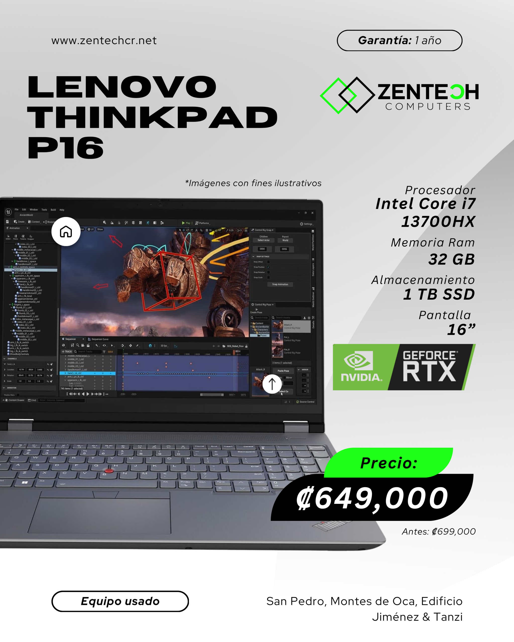 Workstation Lenovo ThinkPad P16 Core i7 13700HX 32GB 1TB SSD 16" Nvidia RTX A1000 6GB Usada - Imagen 3