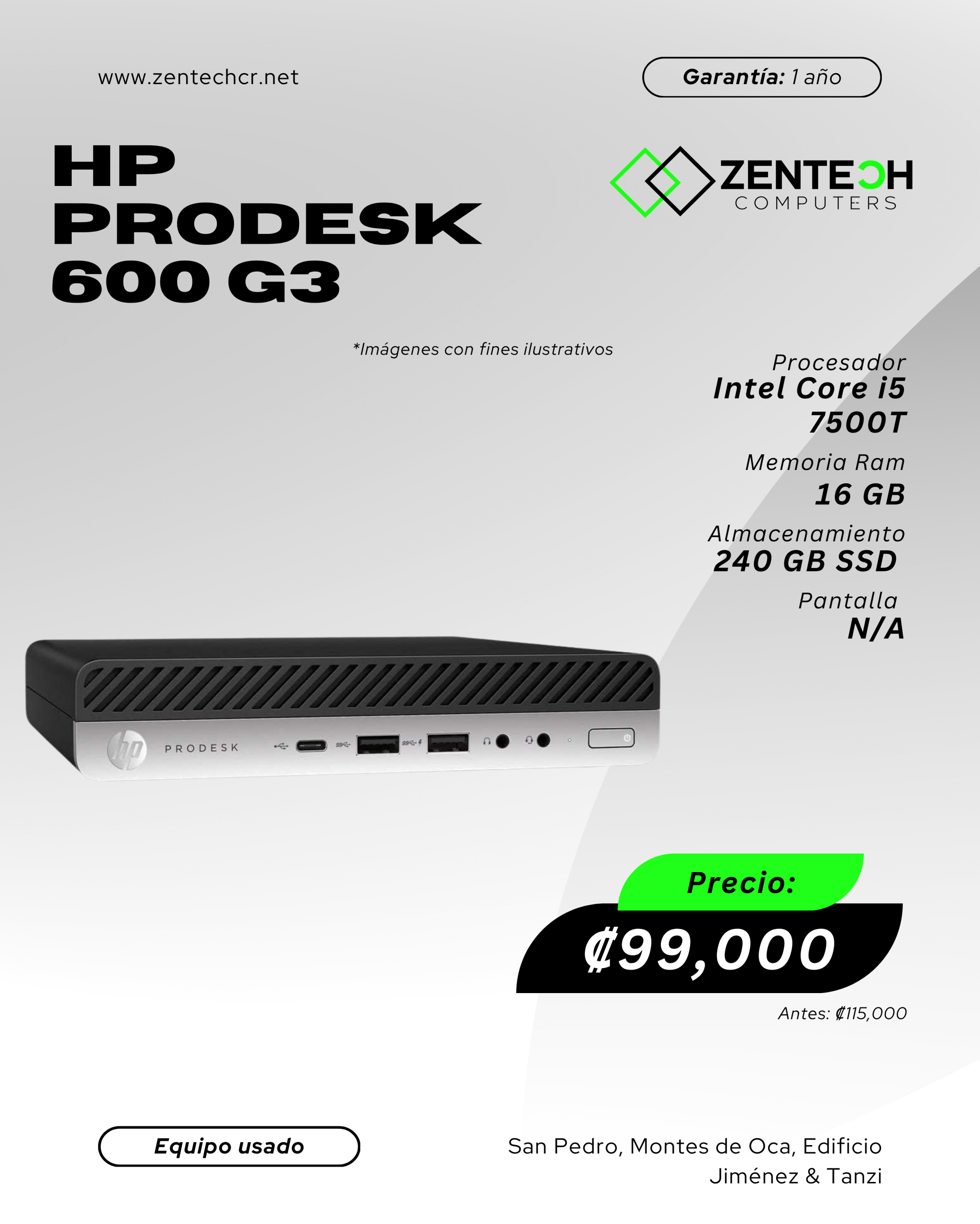 CPU Mini Usado HP 600 G3 CORE i5 7500T 16GB/240GB SSD 1 Año de Garantía - Imagen 4