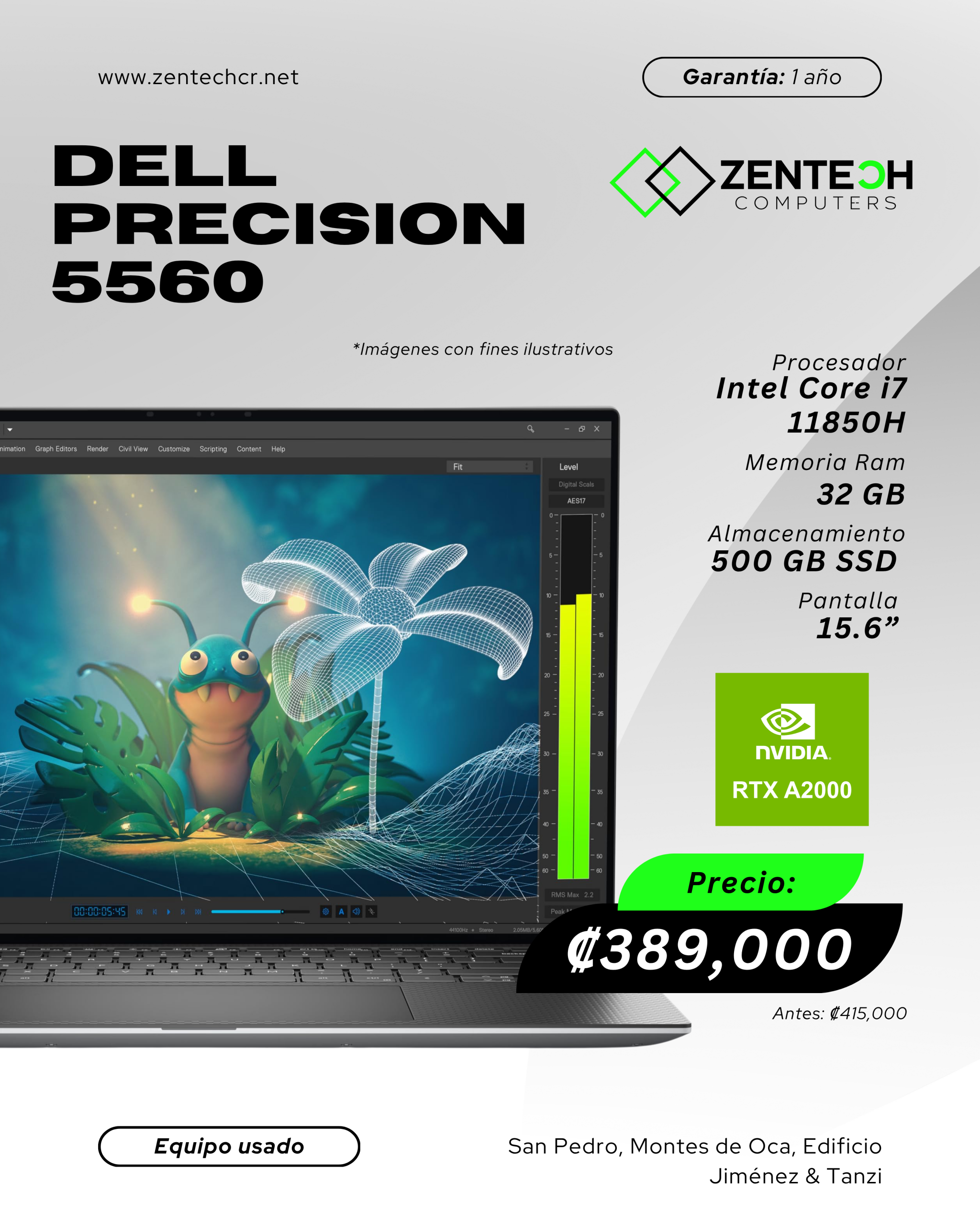 Laptop Usada DELL Precision 5560 CORE i7 11850H 32GB/500GB SSD/15,6" /TV Nvidia RTX A2000 4GB 1 Año de Garantía - Imagen 3