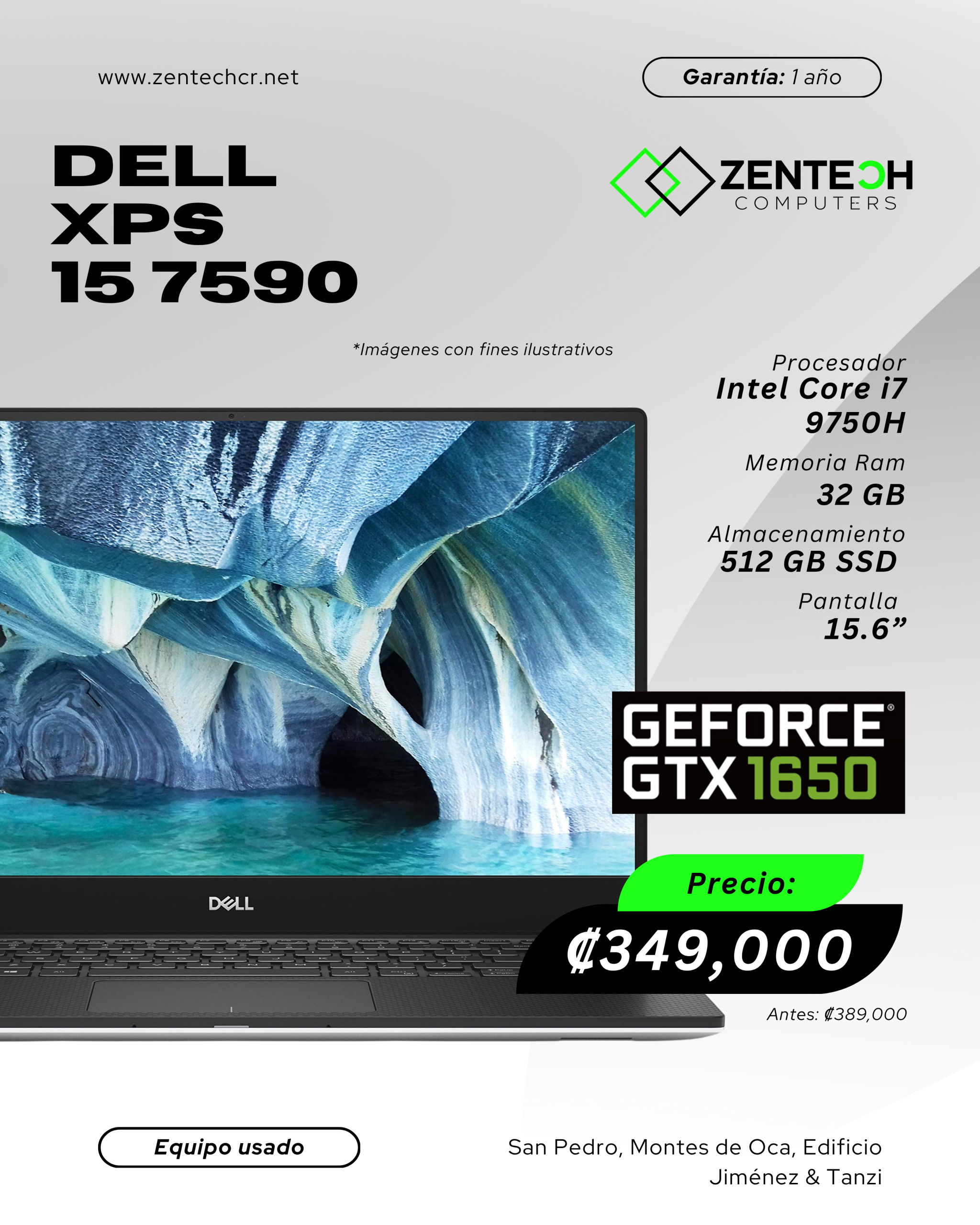 Laptop Usada DELL XPS 15 7590 CORE i7 9750H 32GB/512GB SSD/15,6" /TV Nvidia GeForce GTX 1650 4GB 1 Año de Garantía - Imagen 4